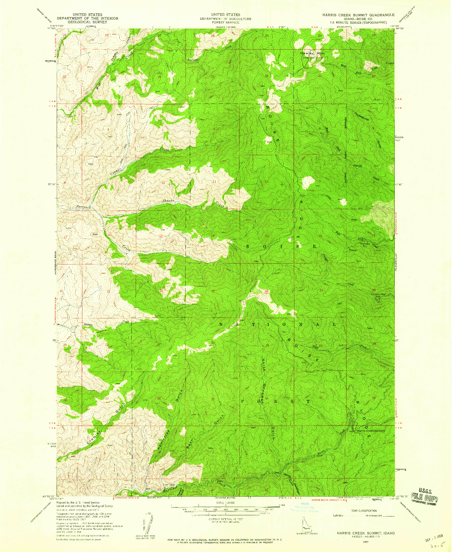 USGS 1:24000-SCALE QUADRANGLE FOR HARRIS CREEK SUMMIT, ID 1957