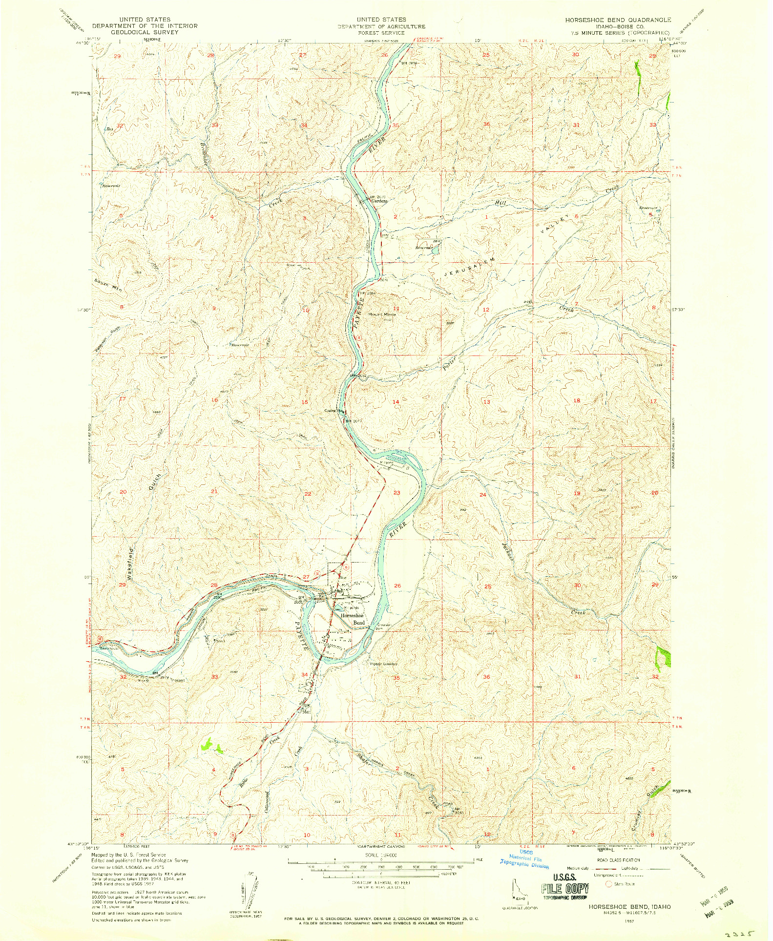 USGS 1:24000-SCALE QUADRANGLE FOR HORSESHOE BEND, ID 1957