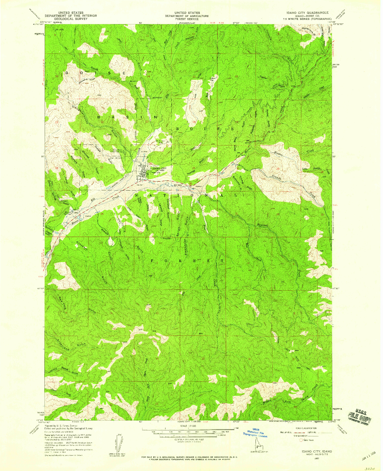 USGS 1:24000-SCALE QUADRANGLE FOR IDAHO CITY, ID 1957