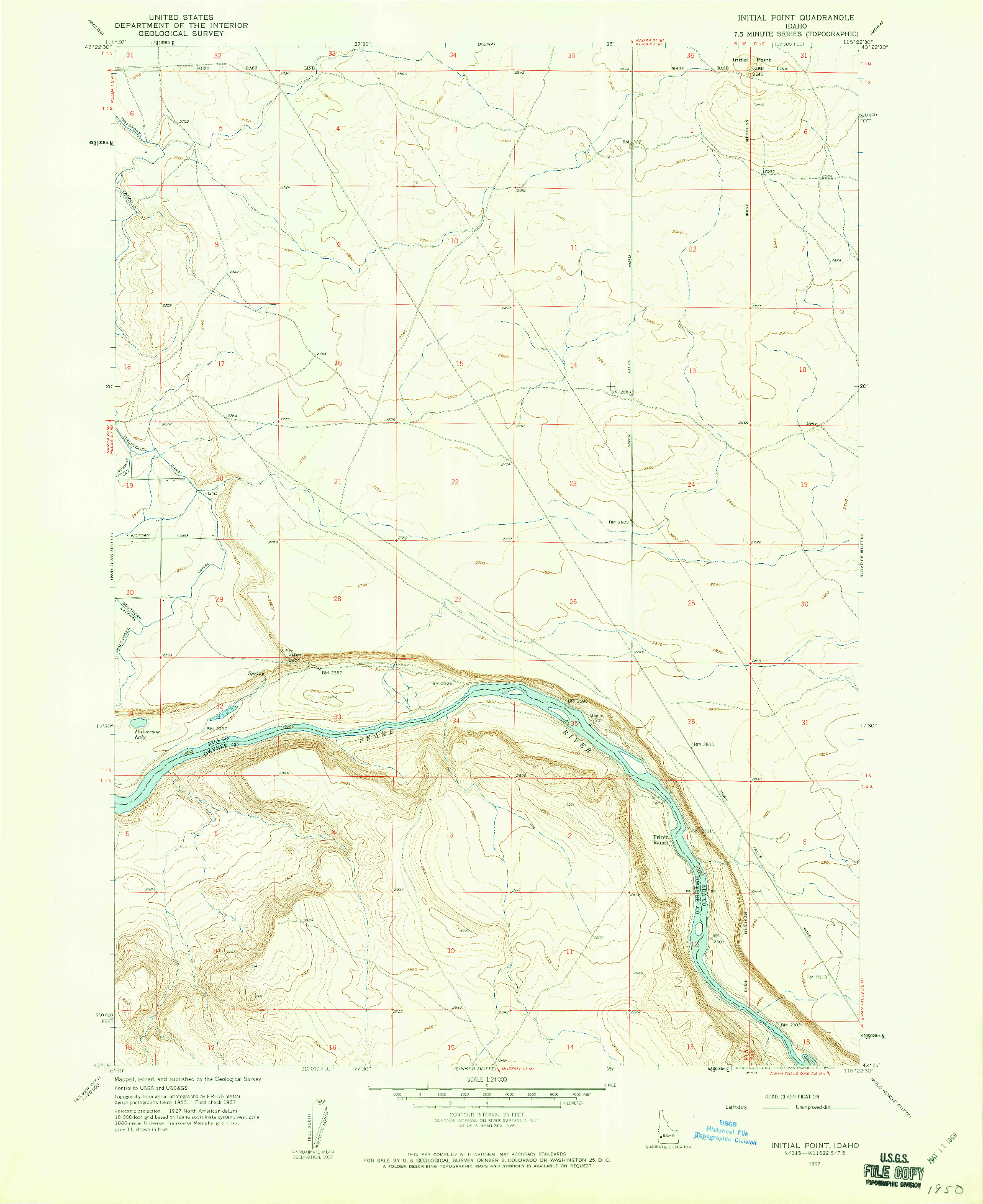 USGS 1:24000-SCALE QUADRANGLE FOR INITIAL POINT, ID 1957