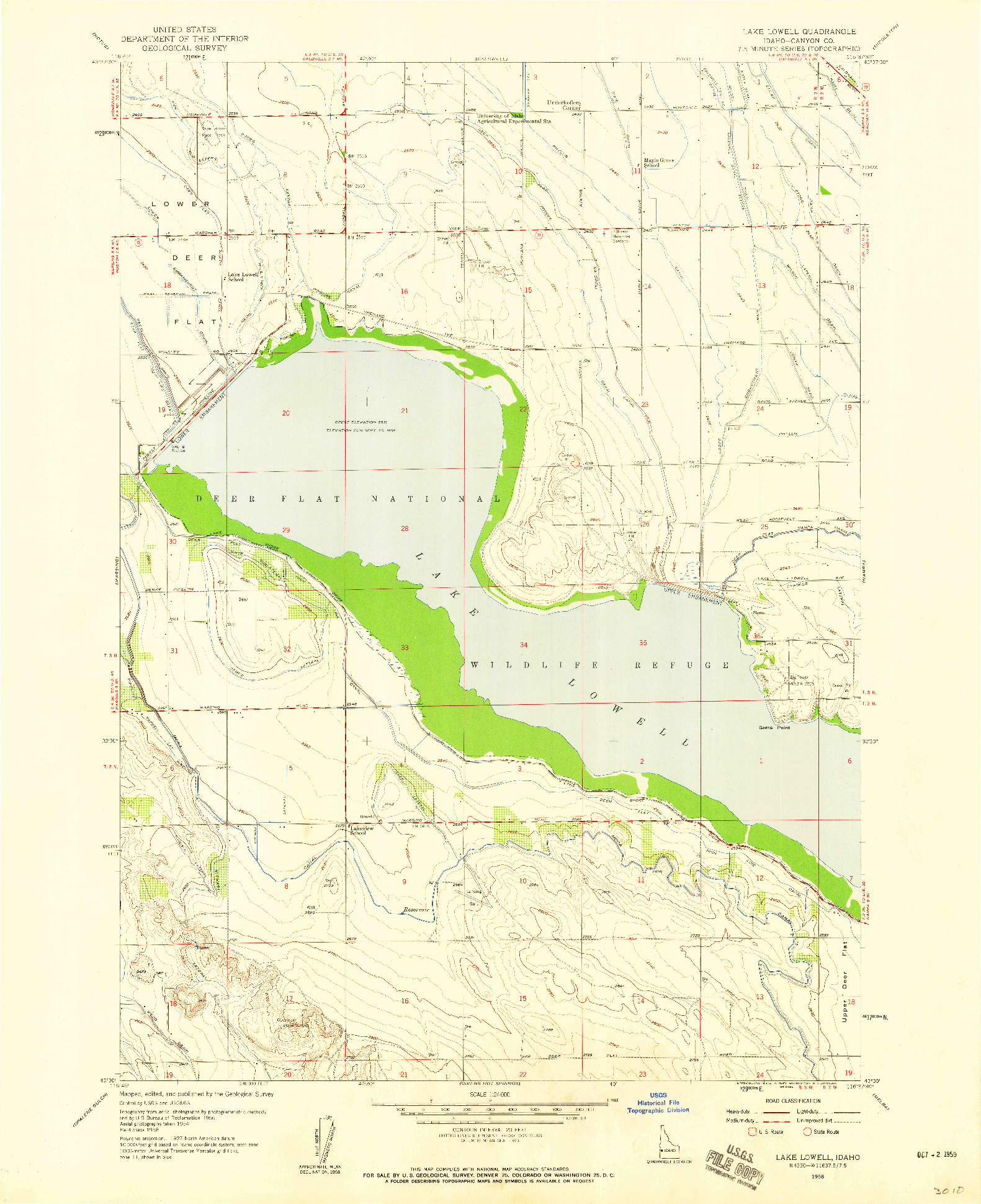 USGS 1:24000-SCALE QUADRANGLE FOR LAKE LOWELL, ID 1958