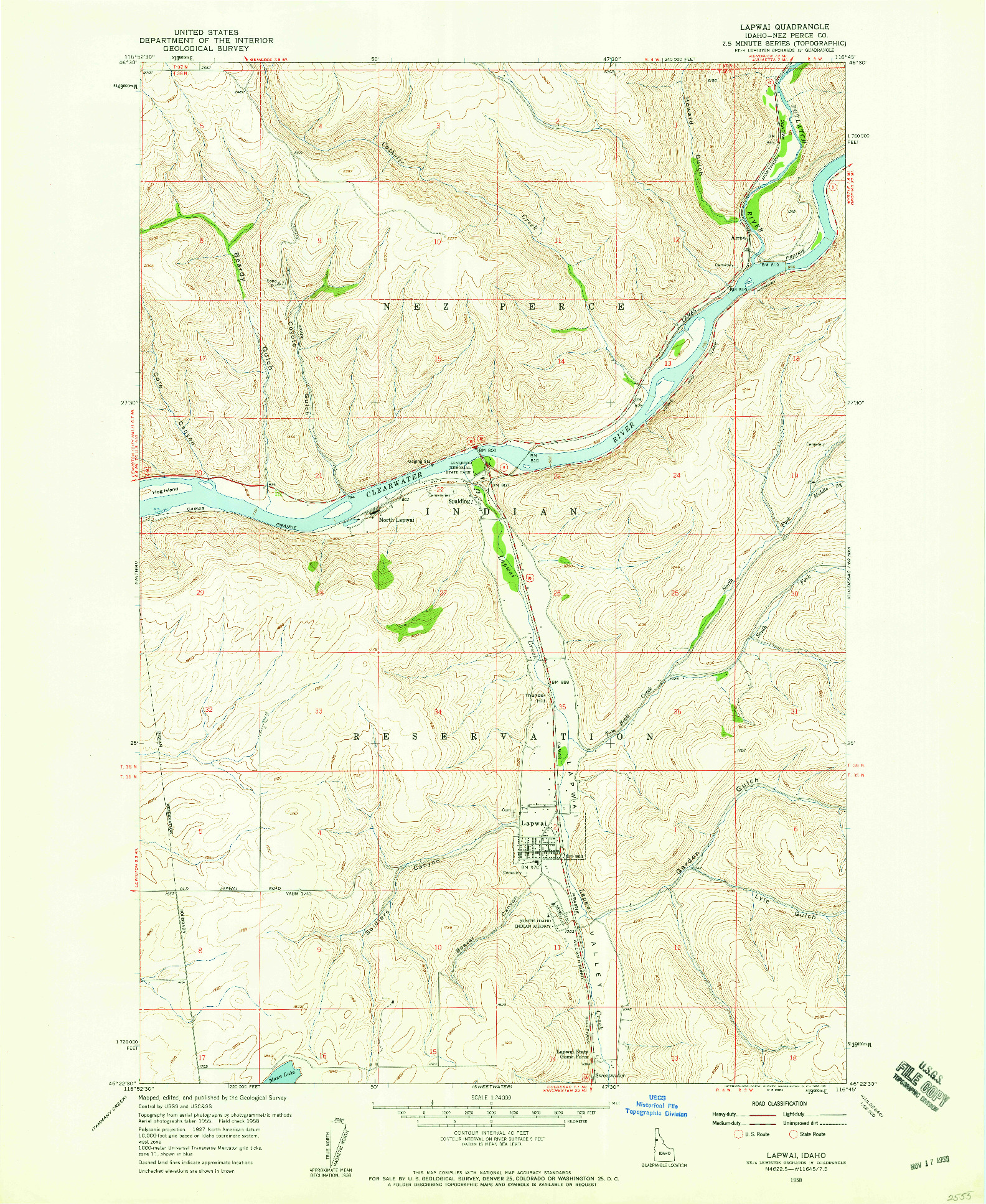 USGS 1:24000-SCALE QUADRANGLE FOR LAPWAI, ID 1958
