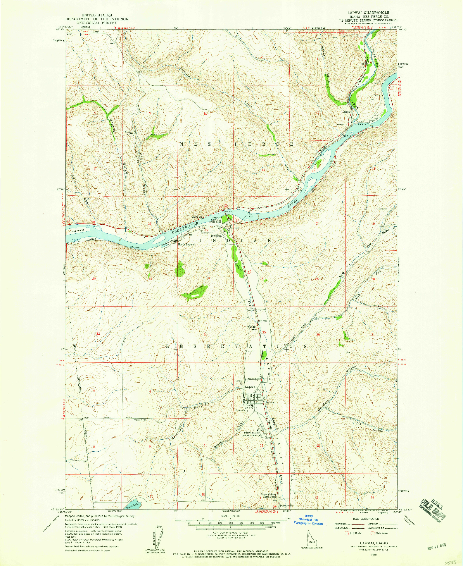 USGS 1:24000-SCALE QUADRANGLE FOR LAPWAI, ID 1958