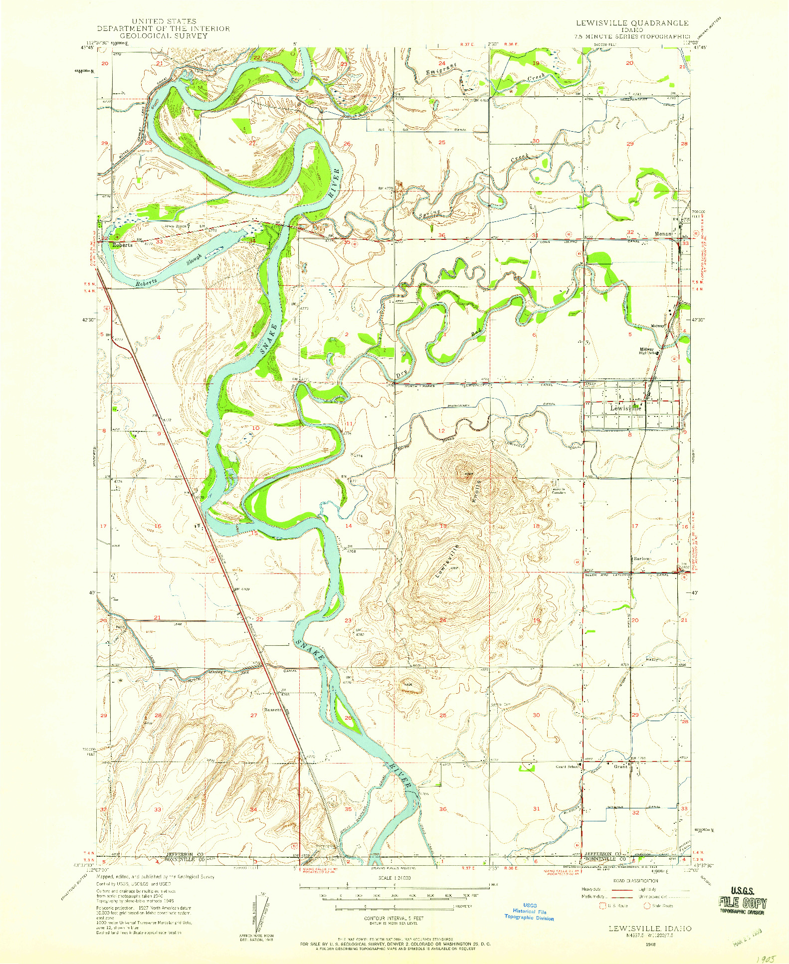 USGS 1:24000-SCALE QUADRANGLE FOR LEWISVILLE, ID 1948