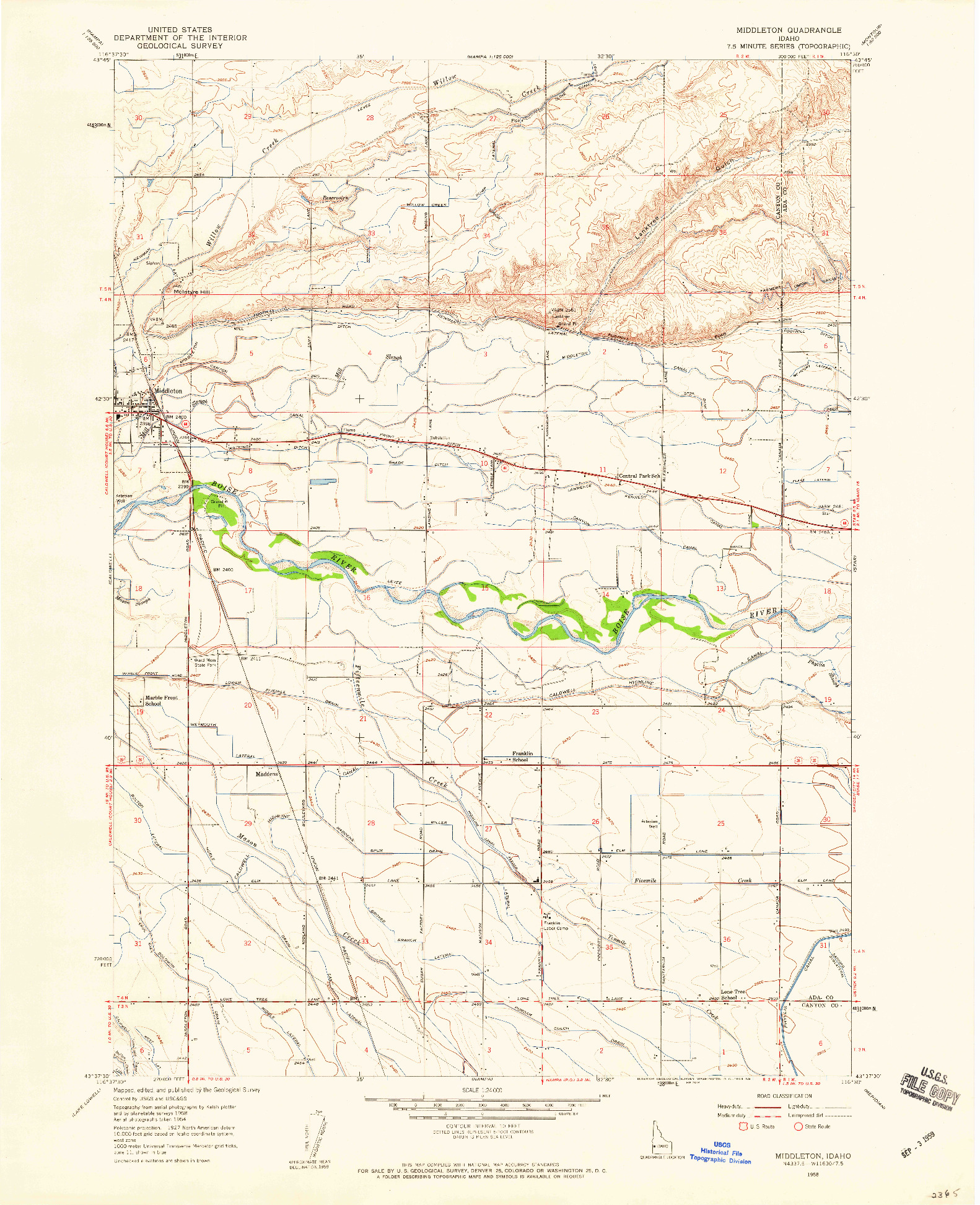 USGS 1:24000-SCALE QUADRANGLE FOR MIDDLETON, ID 1958
