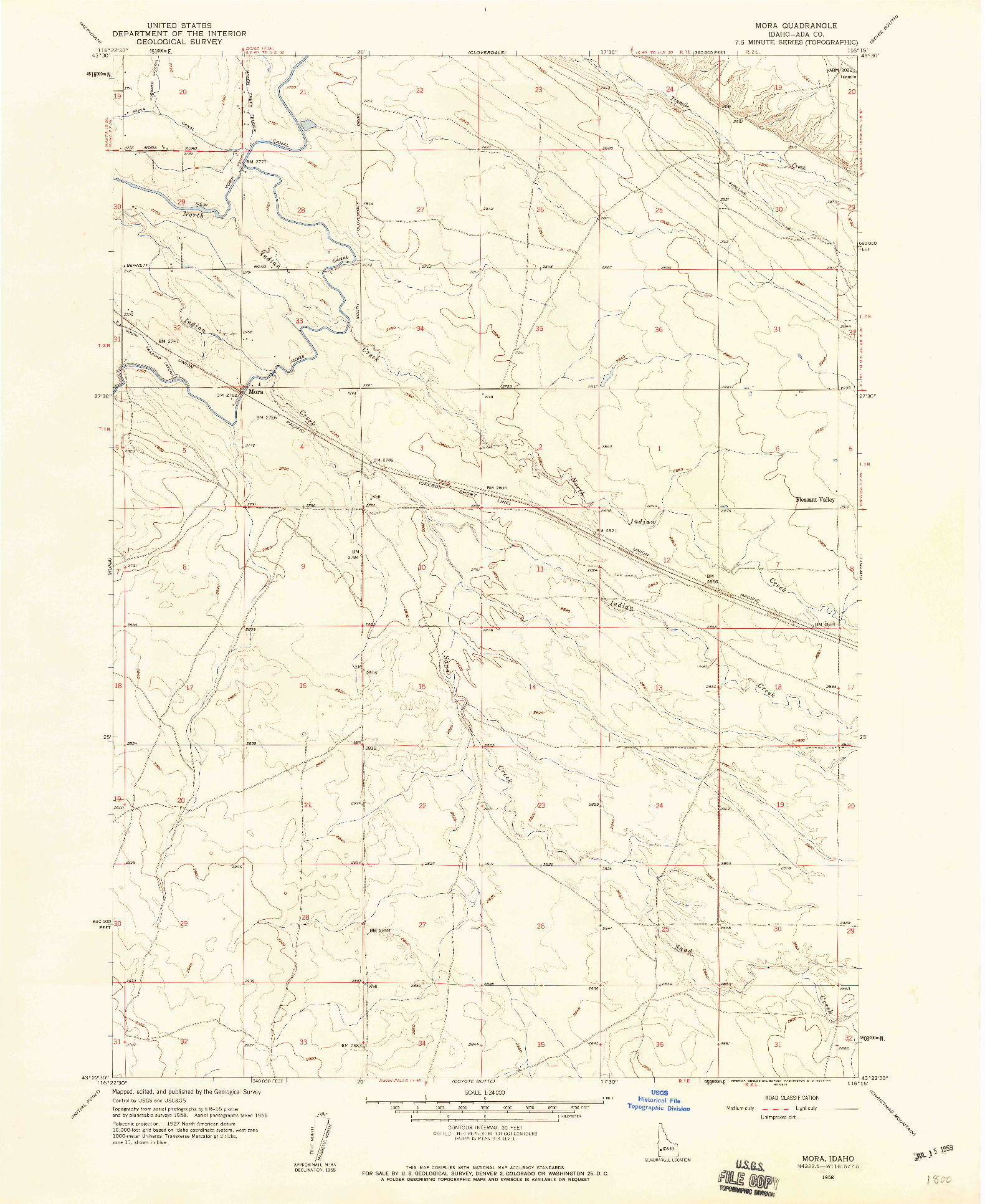 USGS 1:24000-SCALE QUADRANGLE FOR MORA, ID 1958