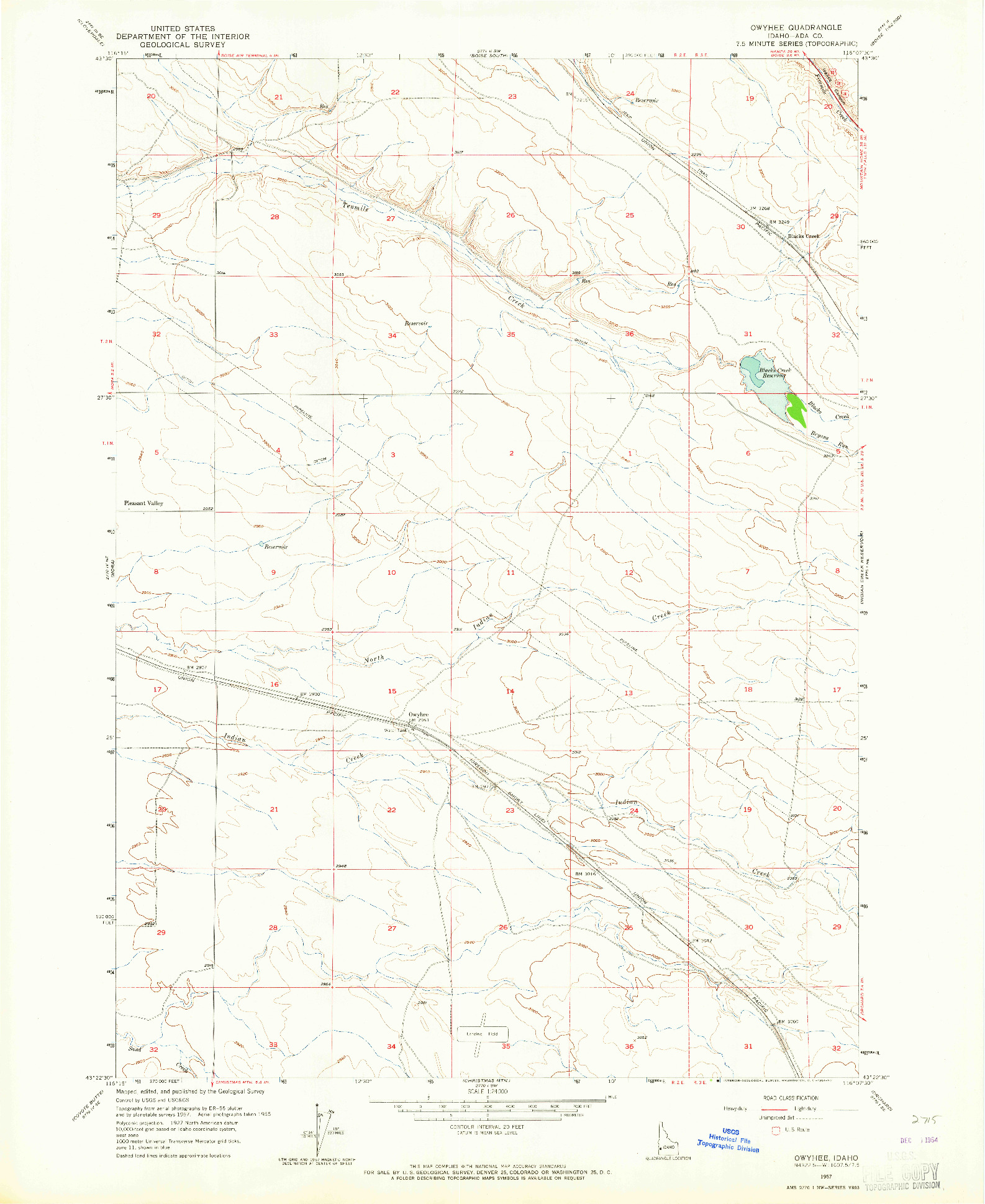 USGS 1:24000-SCALE QUADRANGLE FOR OWYHEE, ID 1957