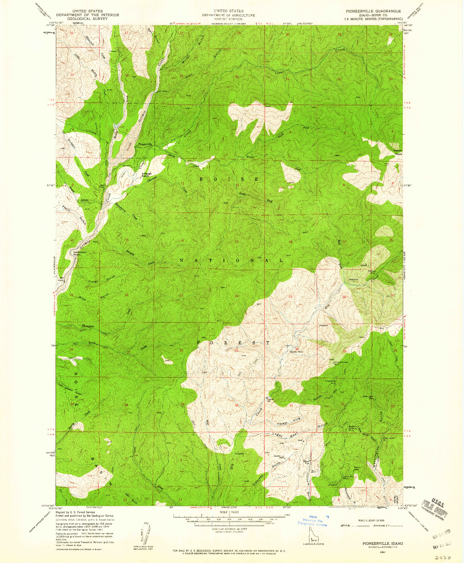 USGS 1:24000-SCALE QUADRANGLE FOR PIONEERVILLE, ID 1957
