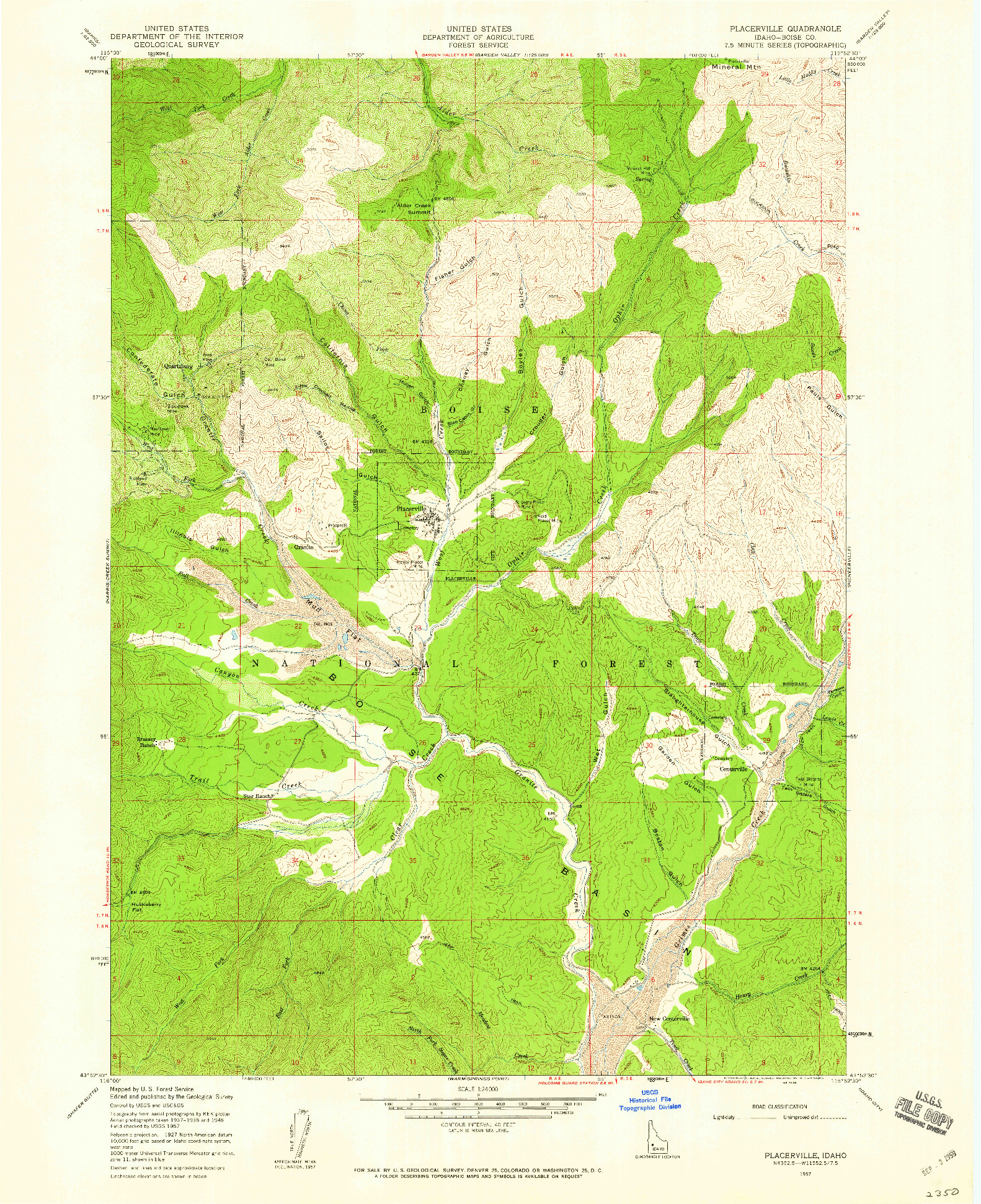 USGS 1:24000-SCALE QUADRANGLE FOR PLACERVILLE, ID 1957