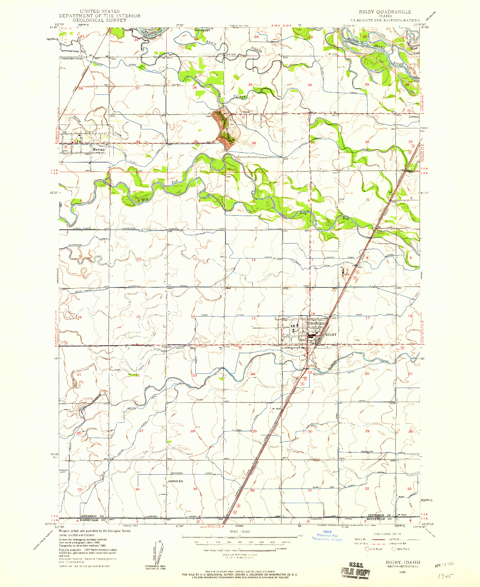 USGS 1:24000-SCALE QUADRANGLE FOR RIGBY, ID 1948