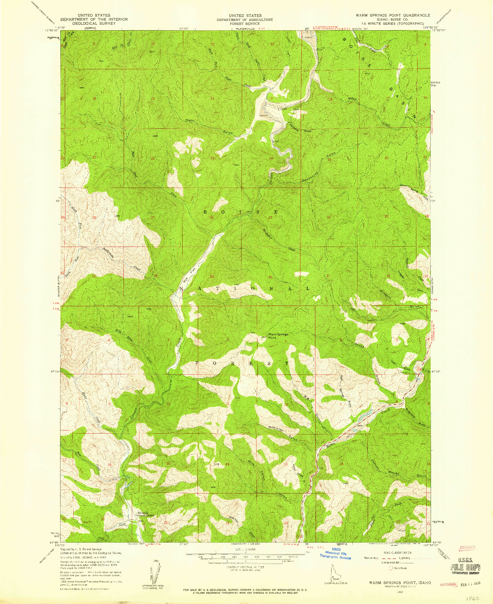 USGS 1:24000-SCALE QUADRANGLE FOR WARM SPRINGS POINT, ID 1957