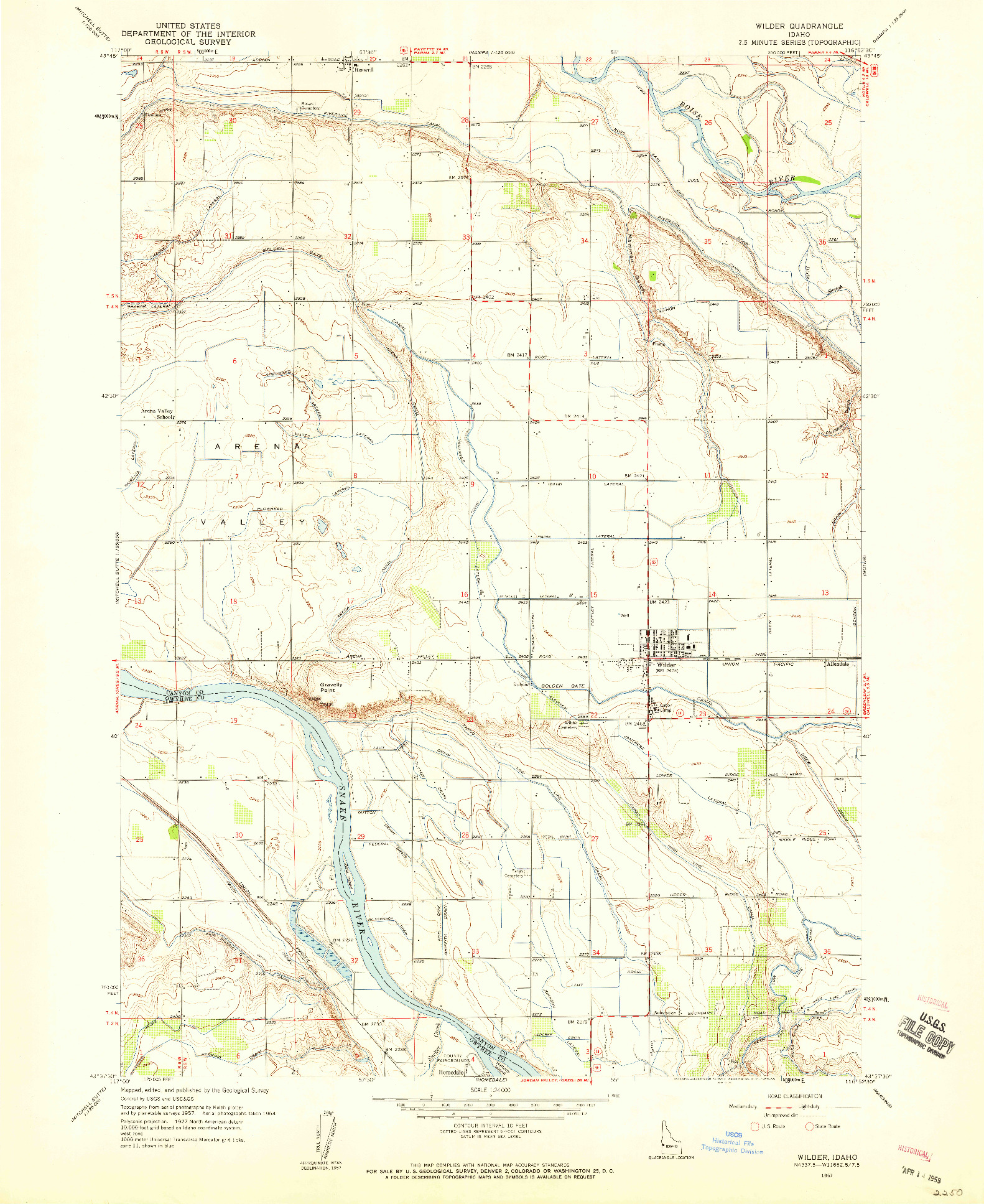 USGS 1:24000-SCALE QUADRANGLE FOR WILDER, ID 1957