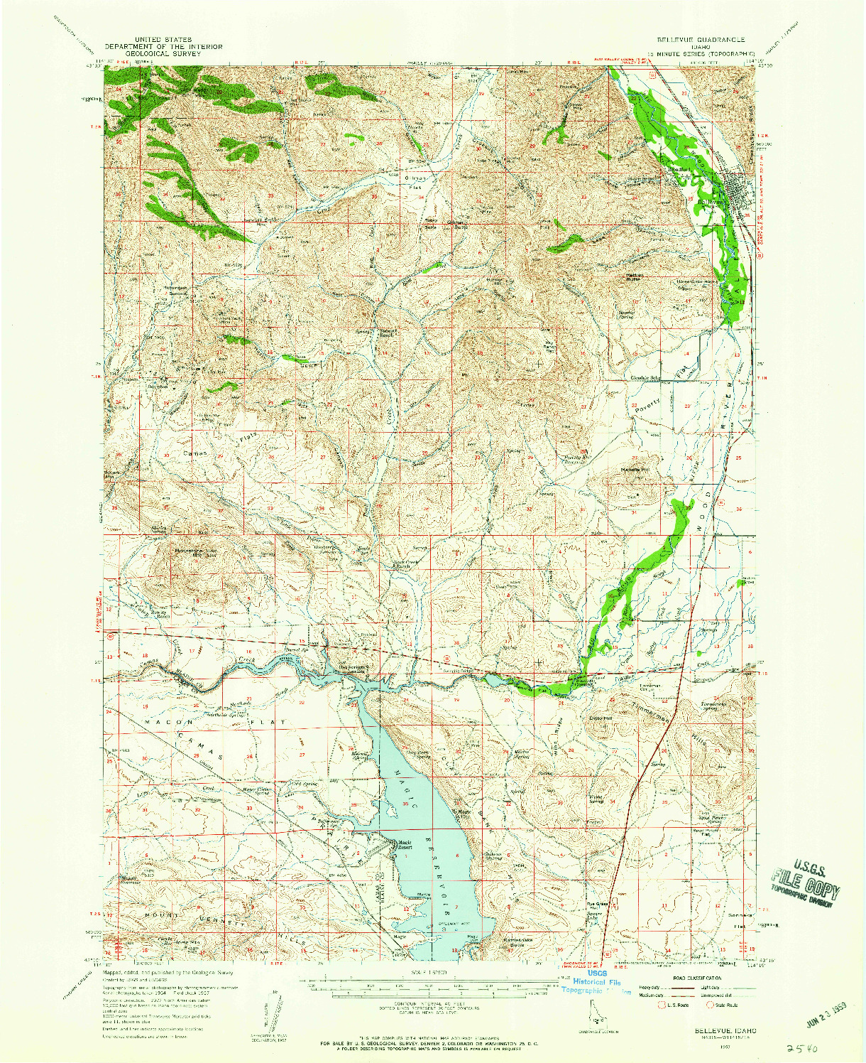 USGS 1:62500-SCALE QUADRANGLE FOR BELLEVUE, ID 1957