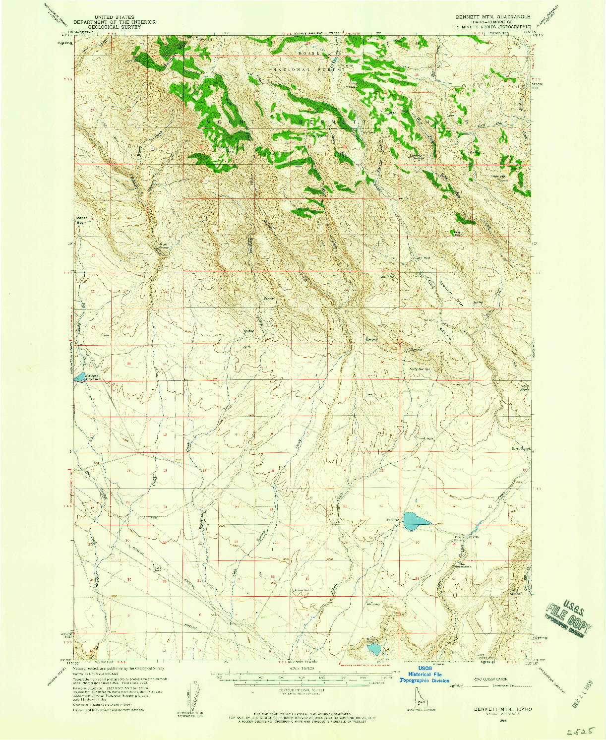 USGS 1:62500-SCALE QUADRANGLE FOR BENNETT MTN, ID 1958