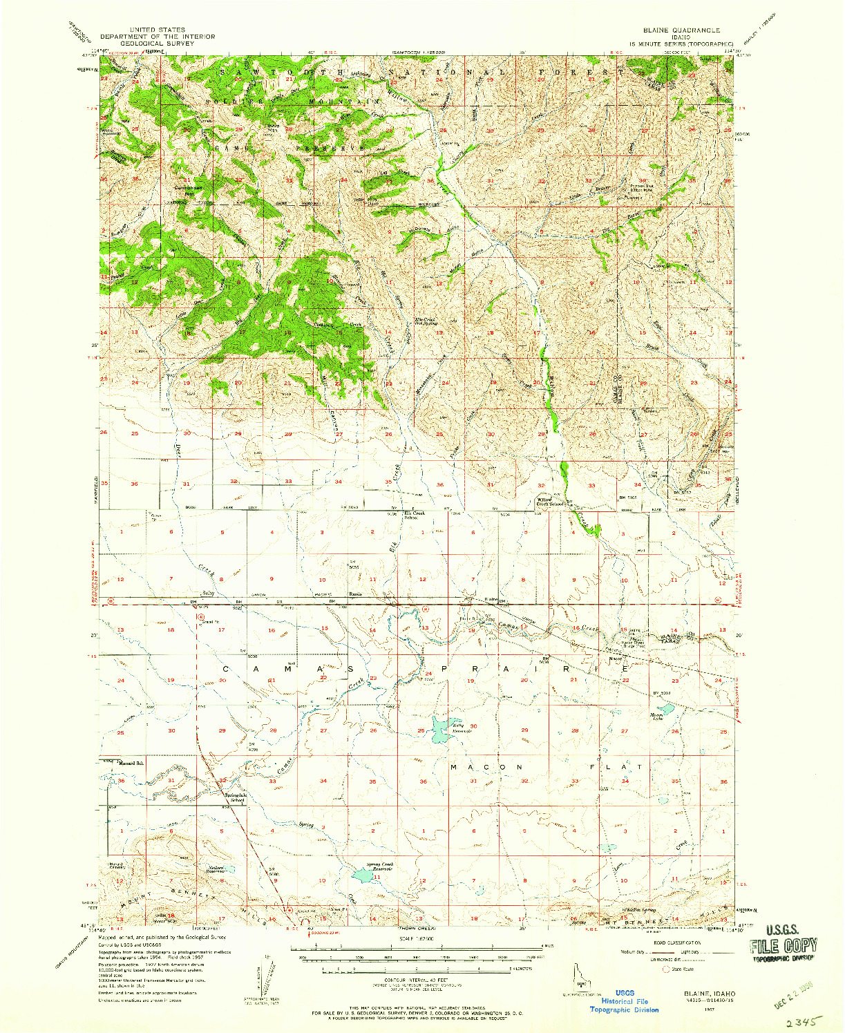 USGS 1:62500-SCALE QUADRANGLE FOR BLAINE, ID 1957