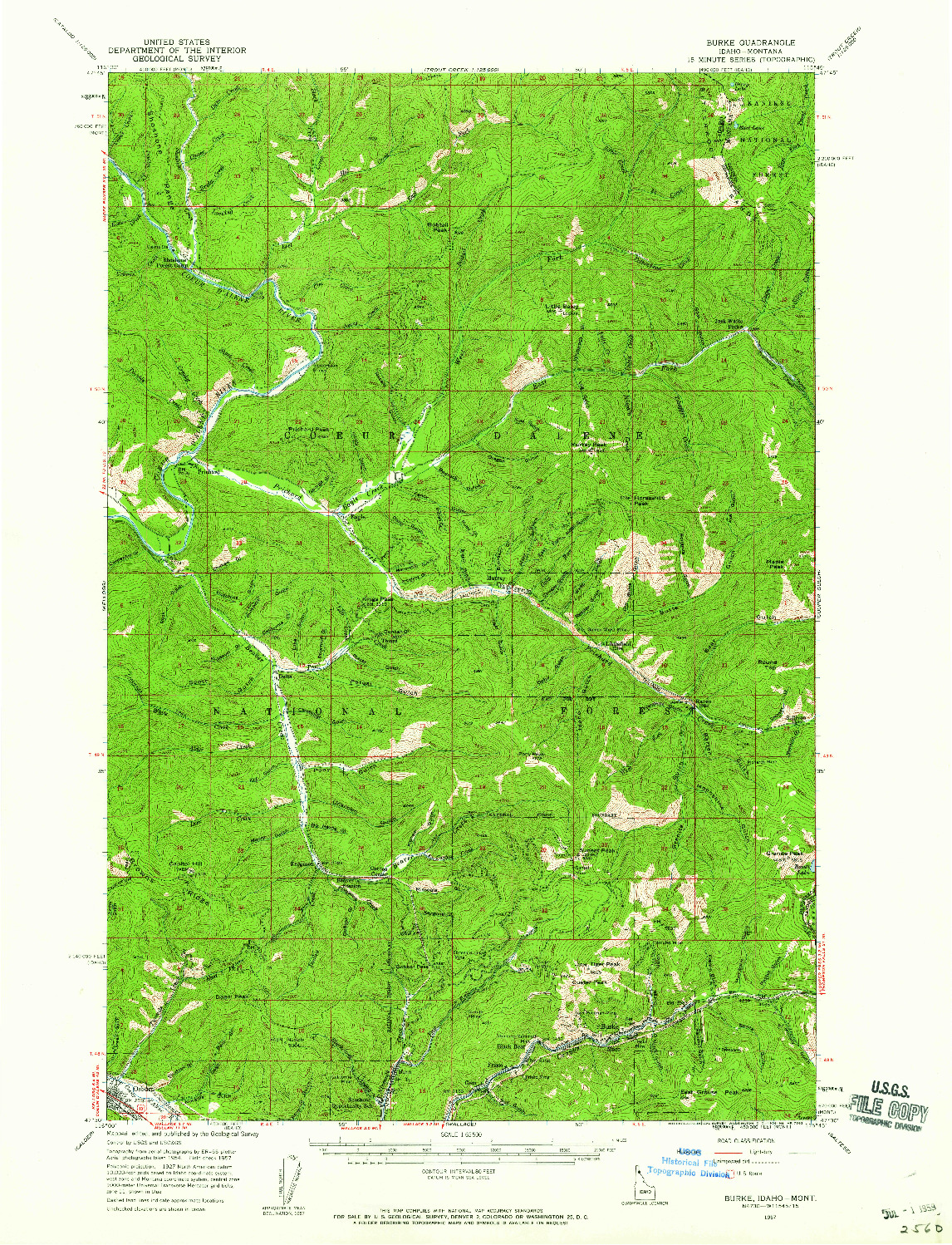 USGS 1:62500-SCALE QUADRANGLE FOR BURKE, ID 1957