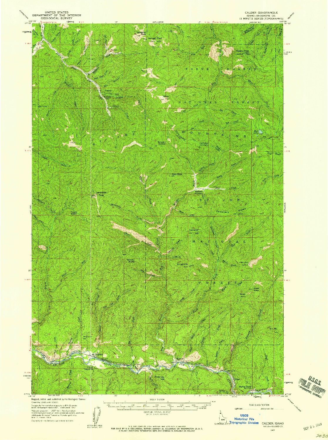 USGS 1:62500-SCALE QUADRANGLE FOR CALDER, ID 1957
