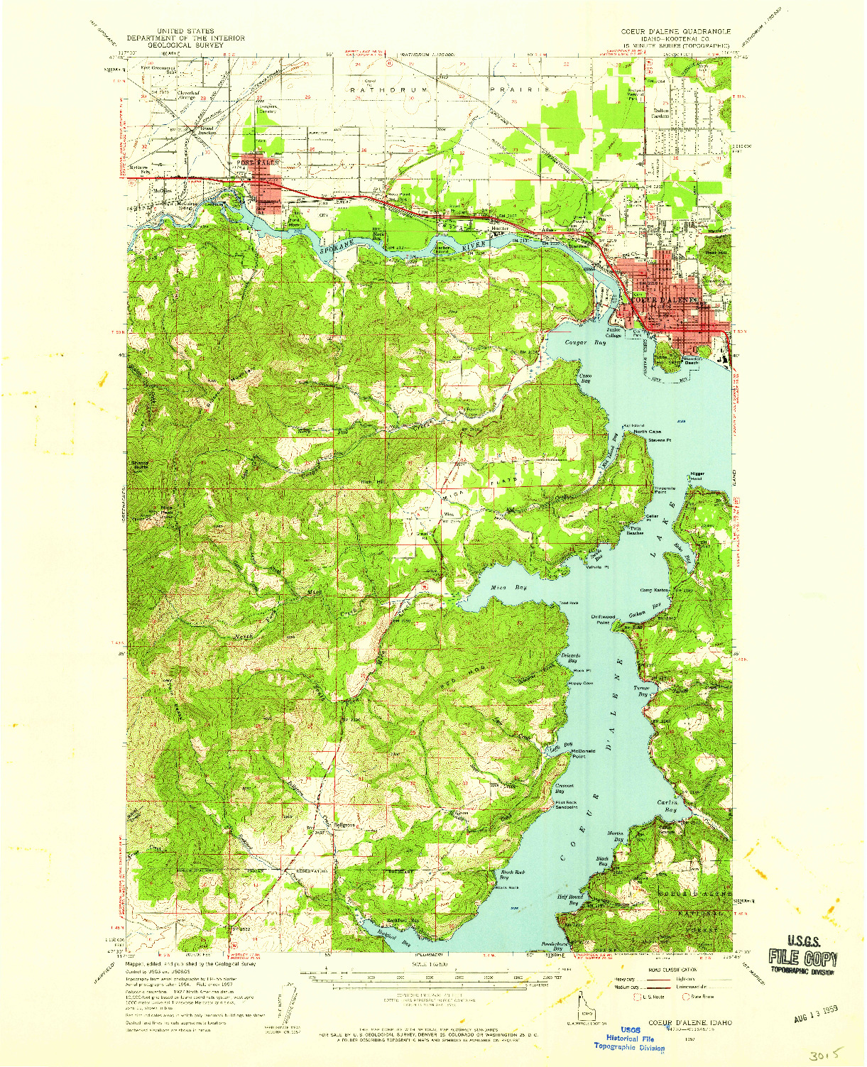 USGS 1:62500-SCALE QUADRANGLE FOR COEUR D'ALENE, ID 1957