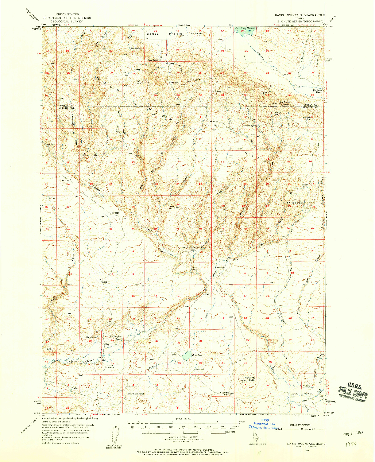USGS 1:62500-SCALE QUADRANGLE FOR DAVIS MOUNTAIN, ID 1957