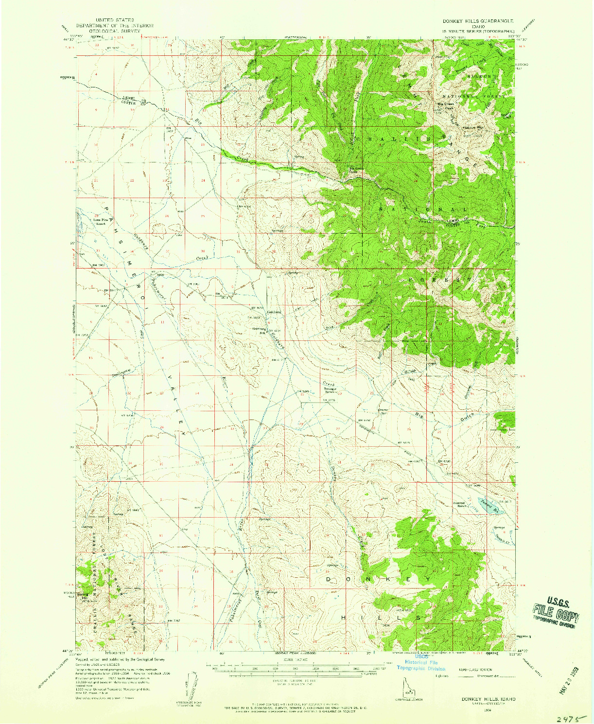 USGS 1:62500-SCALE QUADRANGLE FOR DONKEY HILLS, ID 1956