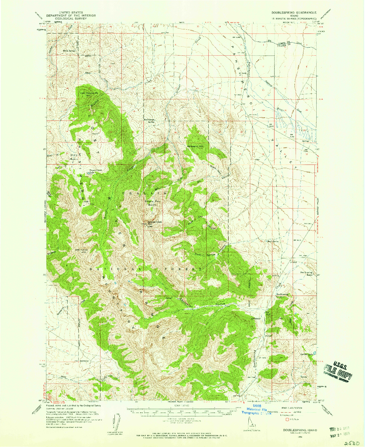 USGS 1:62500-SCALE QUADRANGLE FOR DOUBLESPRING, ID 1956