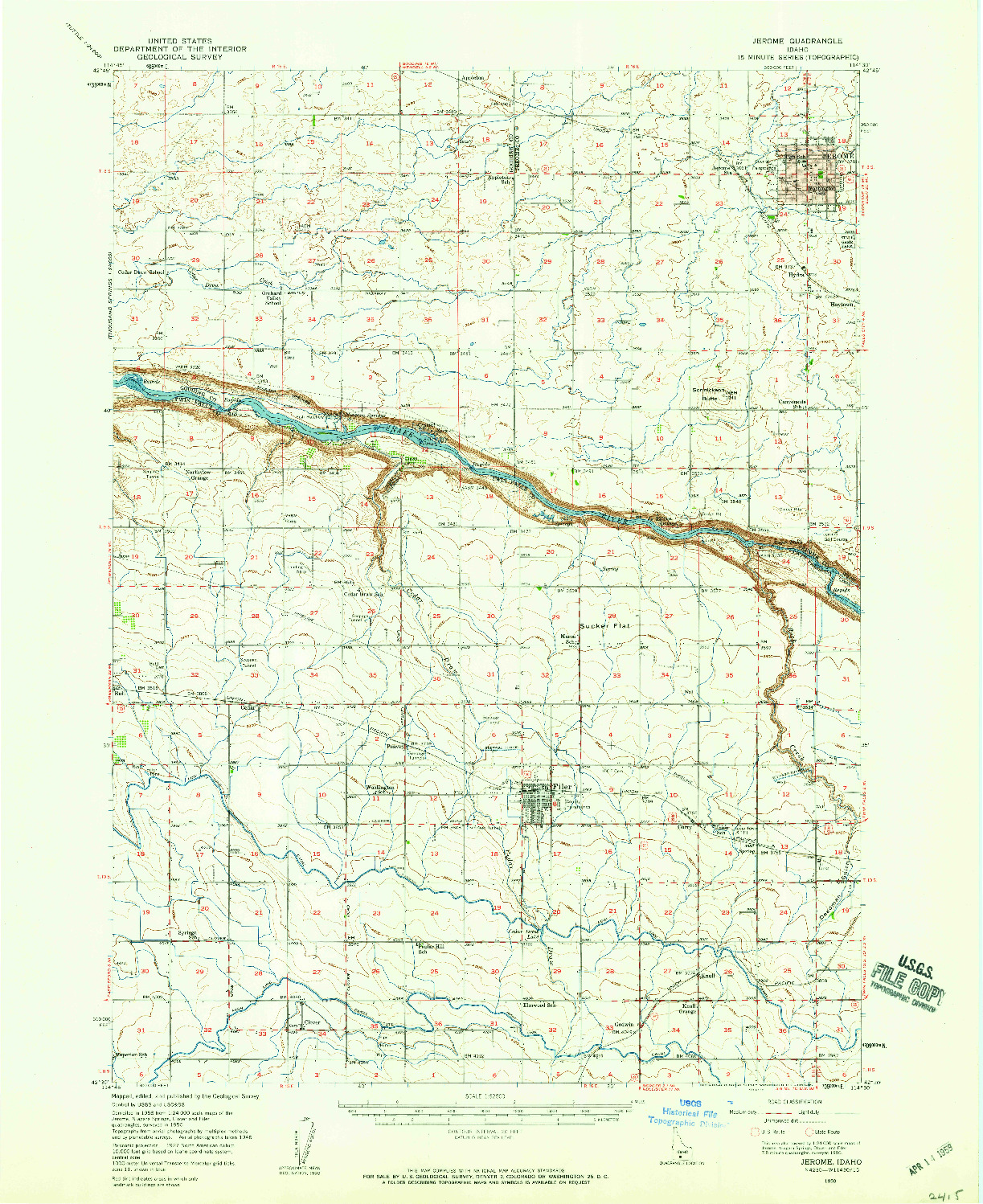 USGS 1:62500-SCALE QUADRANGLE FOR JEROME, ID 1950