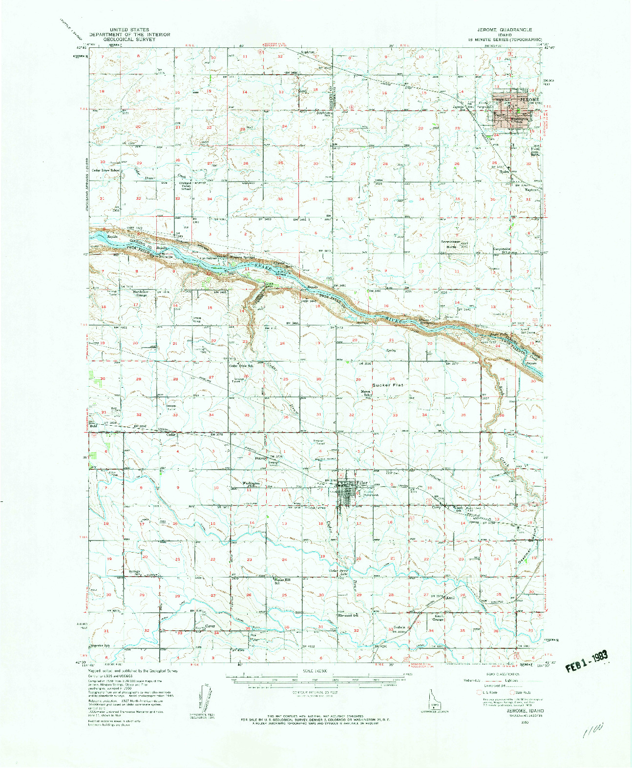 USGS 1:62500-SCALE QUADRANGLE FOR JEROME, ID 1950