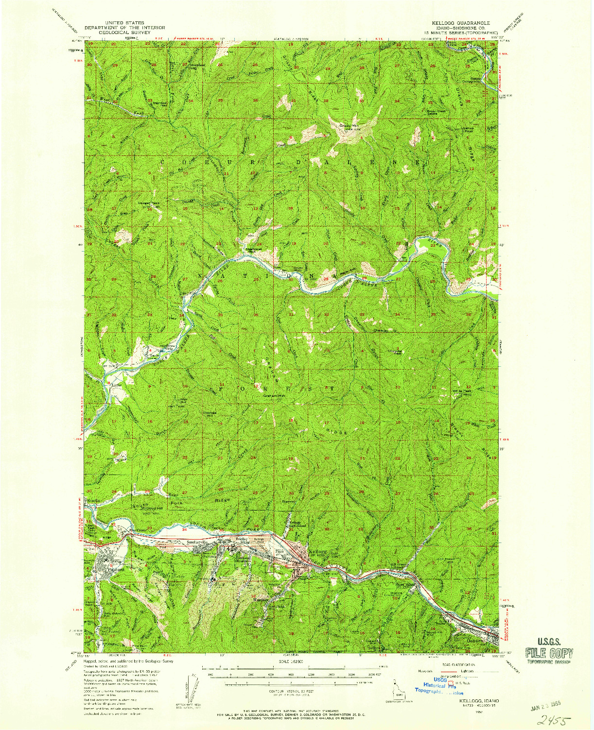 USGS 1:62500-SCALE QUADRANGLE FOR KELLOGG, ID 1957
