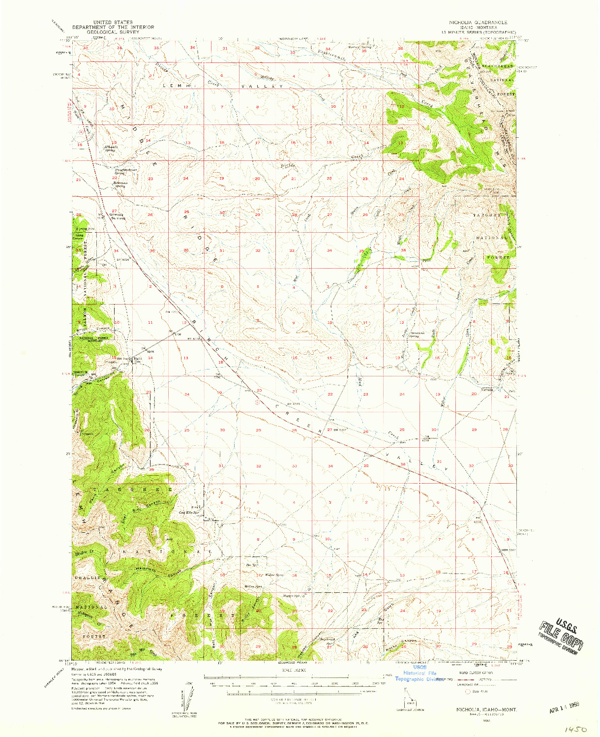 USGS 1:62500-SCALE QUADRANGLE FOR NICHOLIA, ID 1956