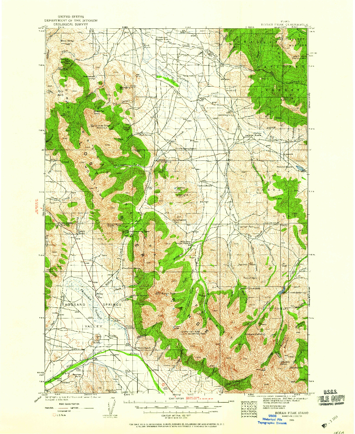 USGS 1:125000-SCALE QUADRANGLE FOR BORAH PEAK, ID 1935