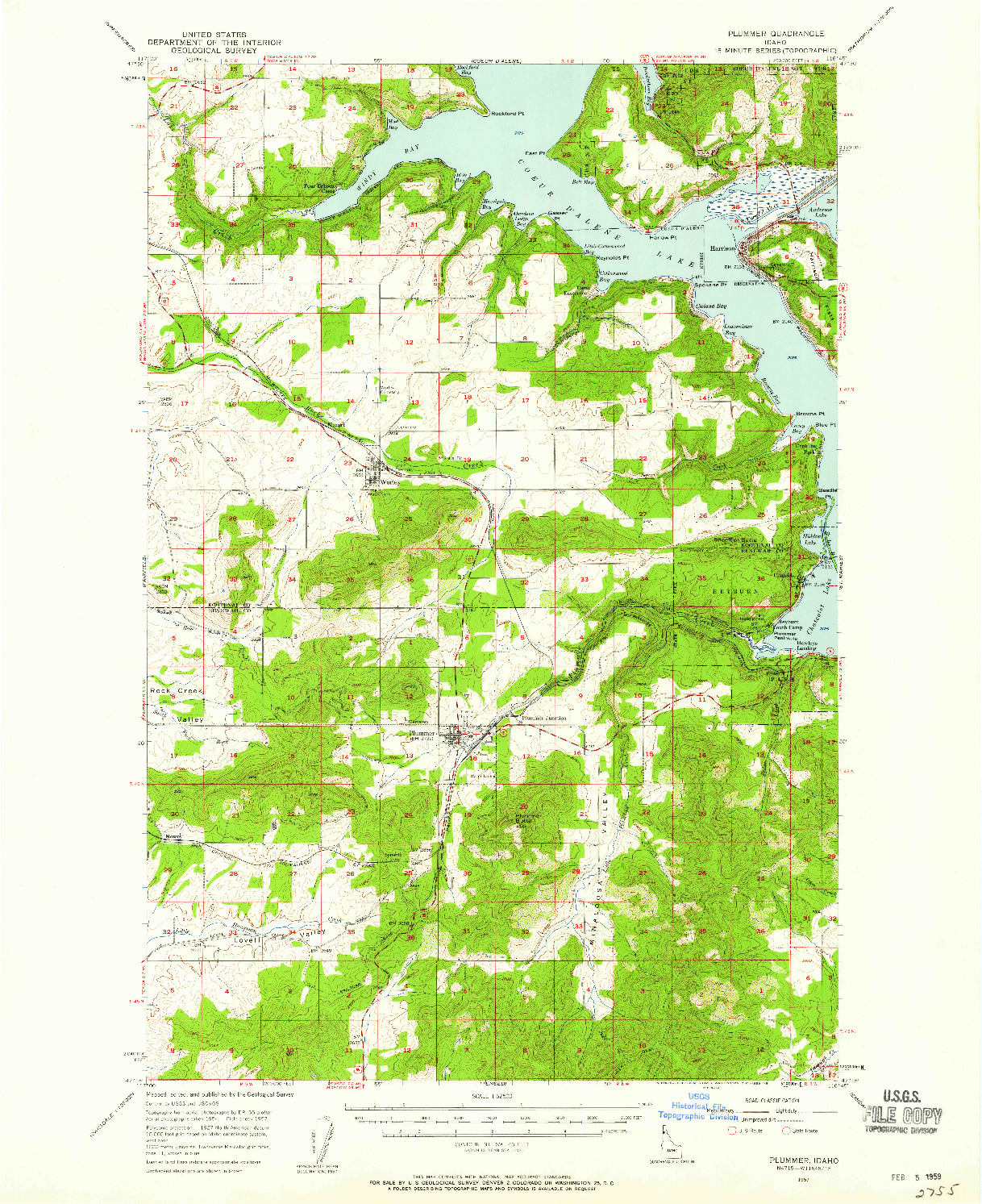 USGS 1:62500-SCALE QUADRANGLE FOR PLUMMER, ID 1957