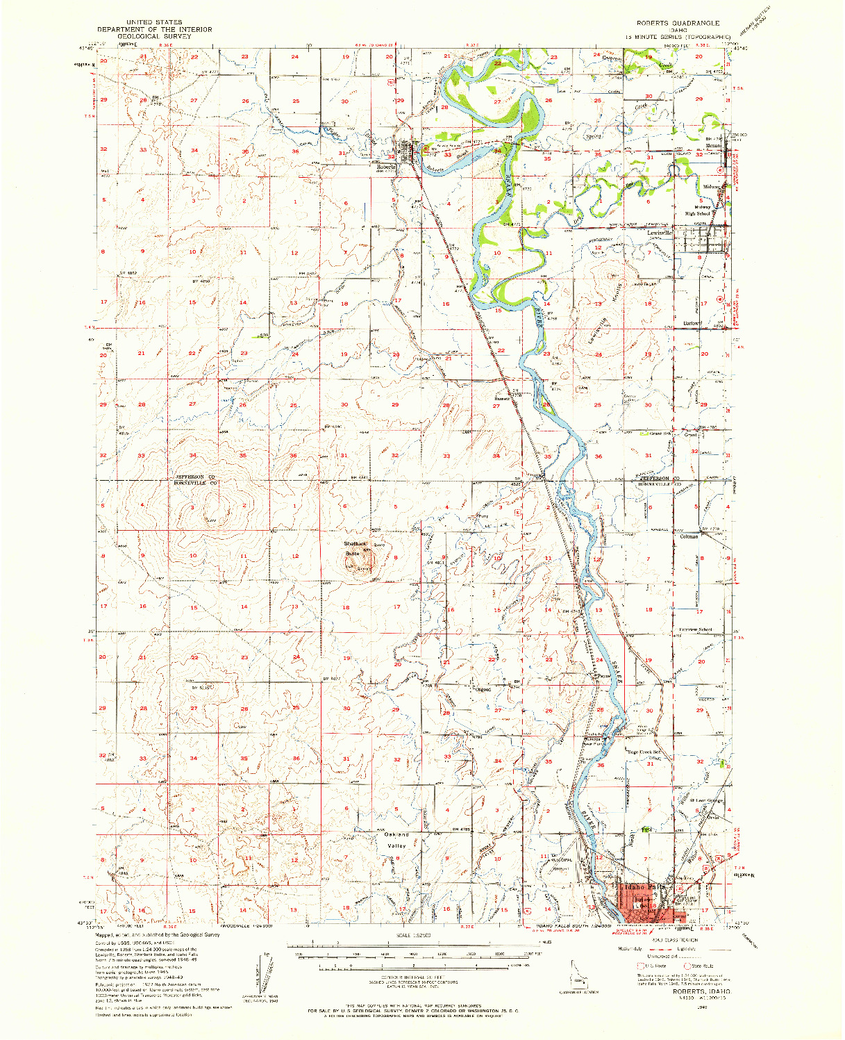 USGS 1:62500-SCALE QUADRANGLE FOR ROBERTS, ID 1949