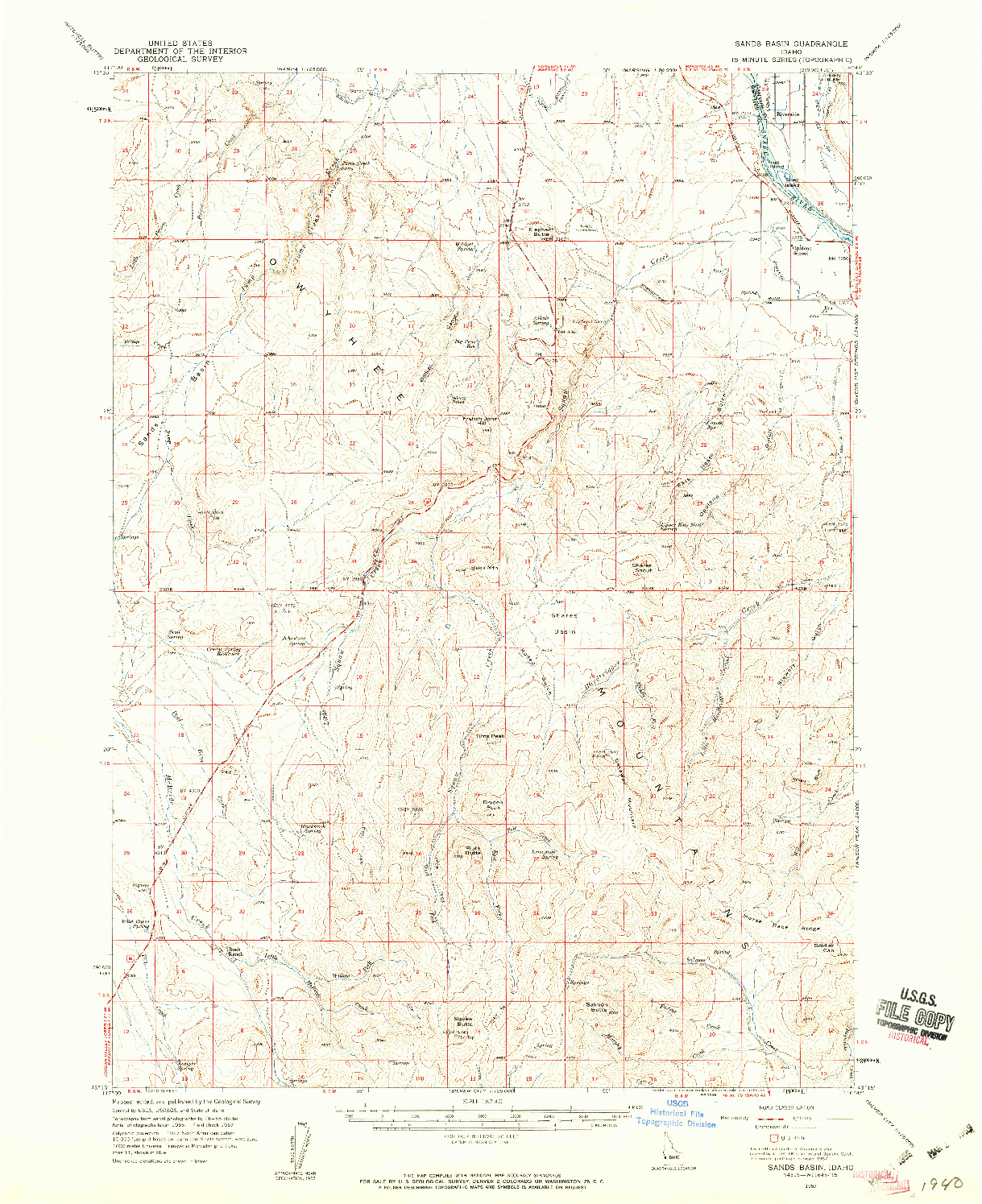 USGS 1:62500-SCALE QUADRANGLE FOR SANDS BASIN, ID 1957