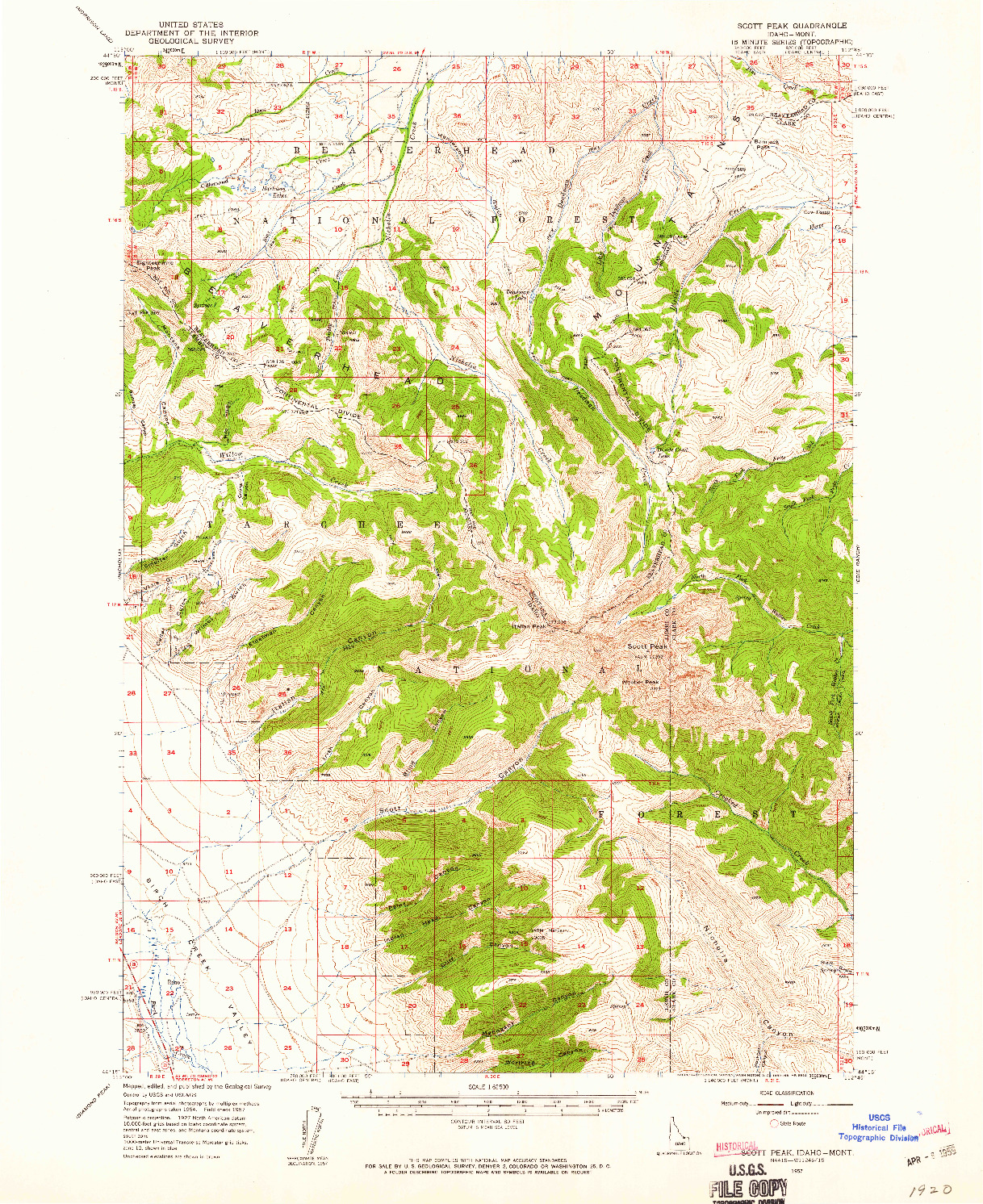 USGS 1:62500-SCALE QUADRANGLE FOR SCOTT PEAK, ID 1957