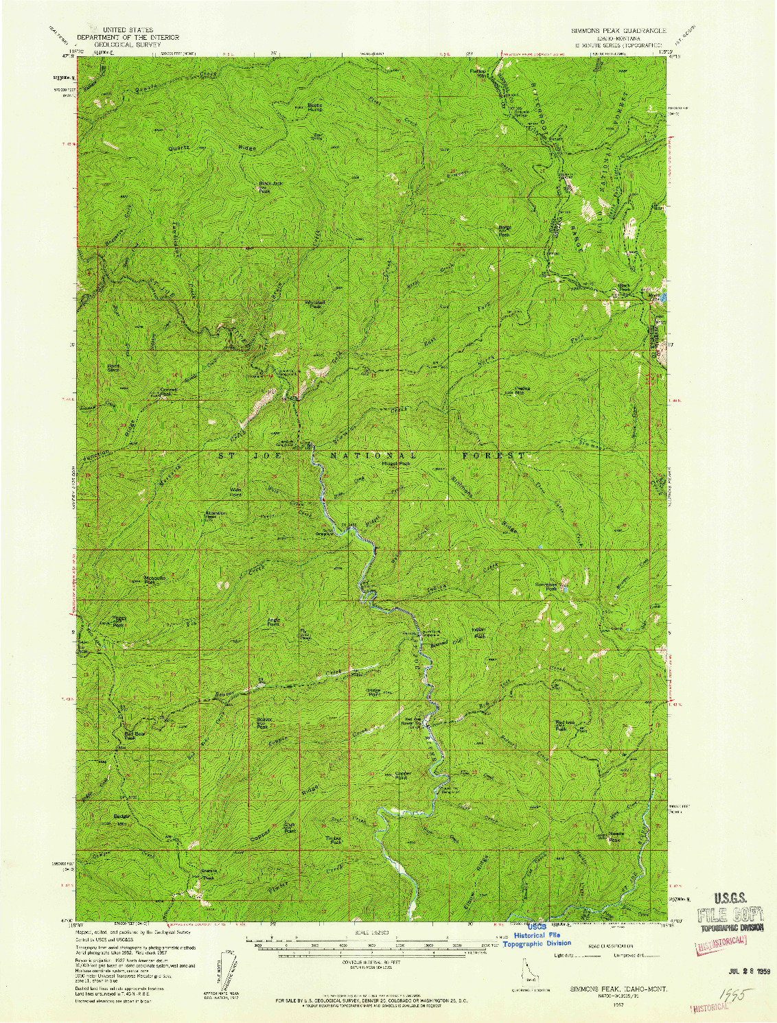 USGS 1:62500-SCALE QUADRANGLE FOR SIMMONS PEAK, ID 1957
