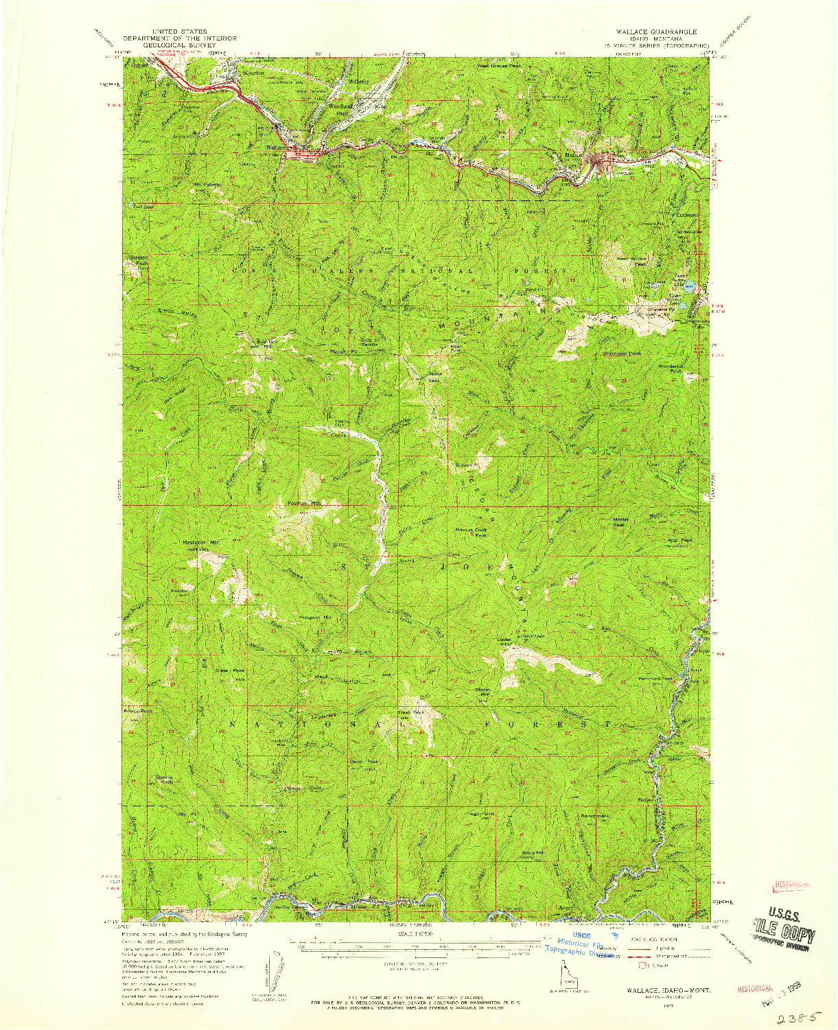 USGS 1:62500-SCALE QUADRANGLE FOR WALLACE, ID 1957