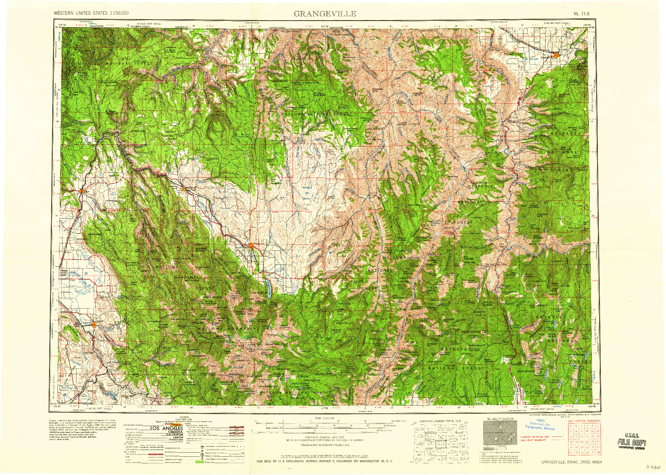 USGS 1:250000-SCALE QUADRANGLE FOR GRANGEVILLE, ID 1959