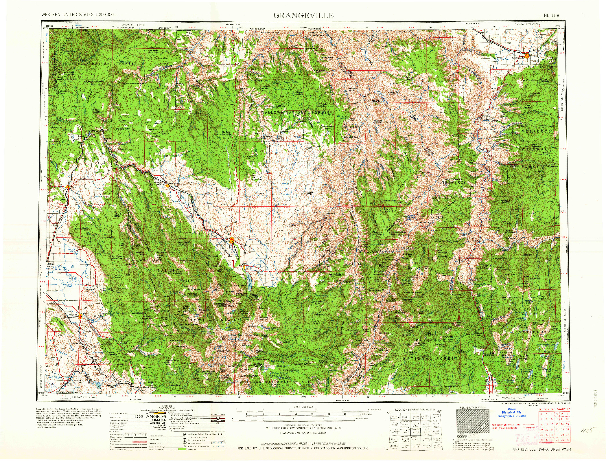 USGS 1:250000-SCALE QUADRANGLE FOR GRANGEVILLE, ID 1959