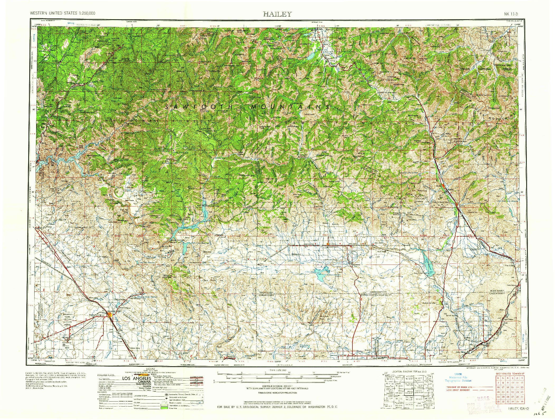 USGS 1:250000-SCALE QUADRANGLE FOR HAILEY, ID 1959