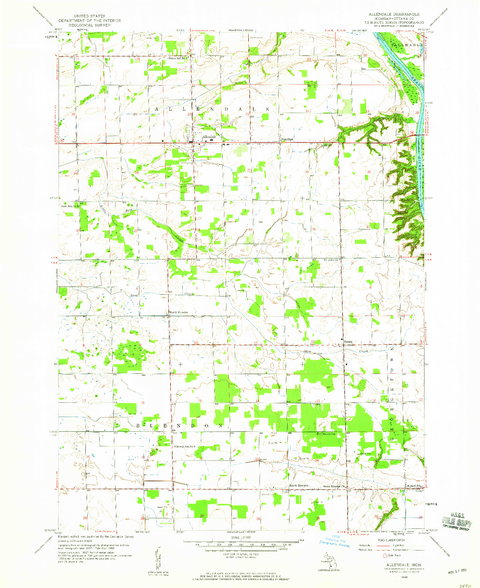 USGS 1:24000-SCALE QUADRANGLE FOR ALLENDALE, MI 1958