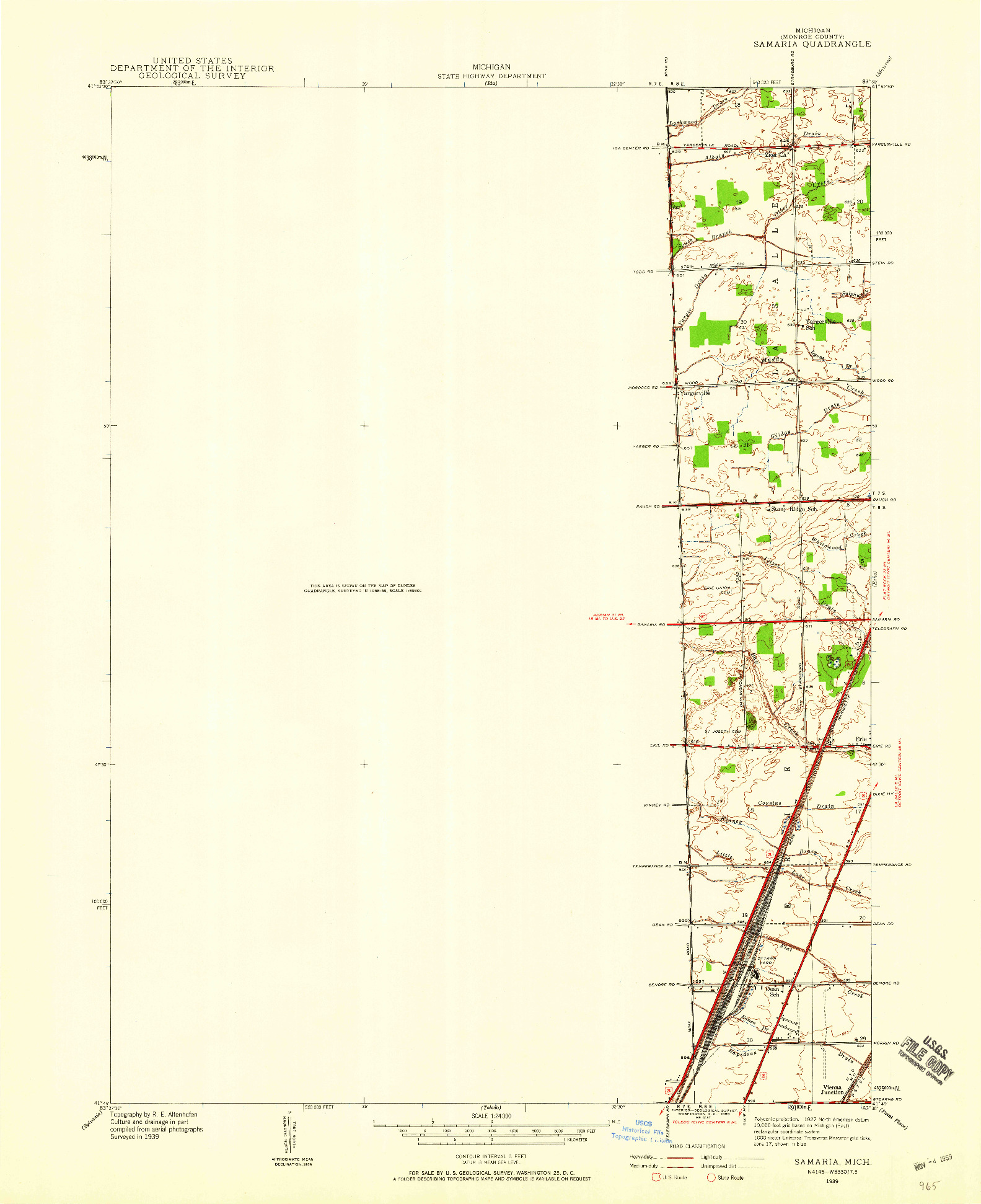 USGS 1:24000-SCALE QUADRANGLE FOR SAMARIA, MI 1939