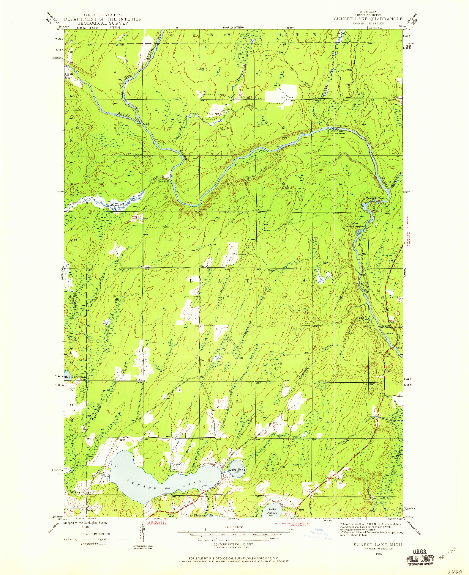USGS 1:24000-SCALE QUADRANGLE FOR SUNSET LAKE, MI 1945