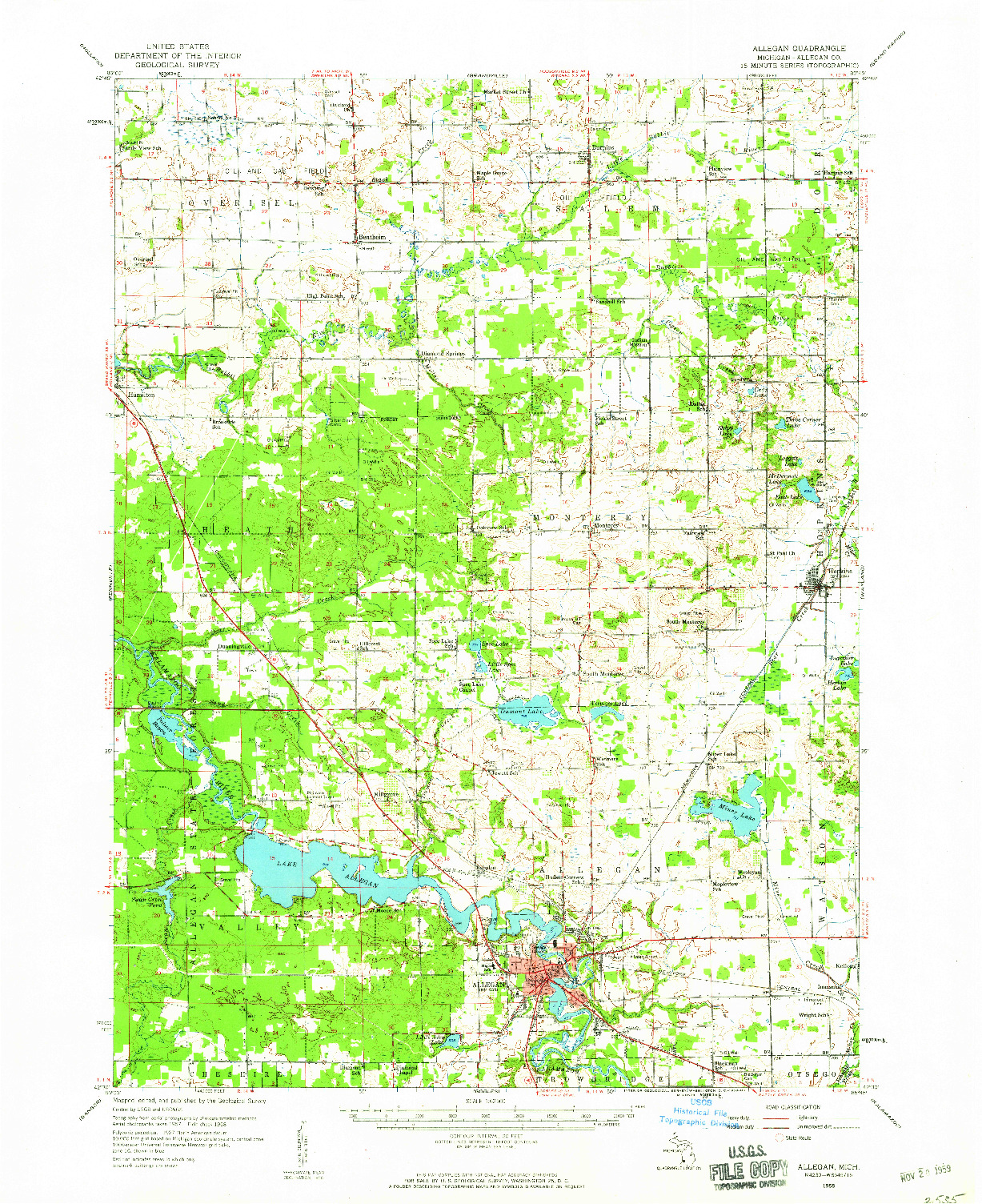 USGS 1:62500-SCALE QUADRANGLE FOR ALLEGAN, MI 1958