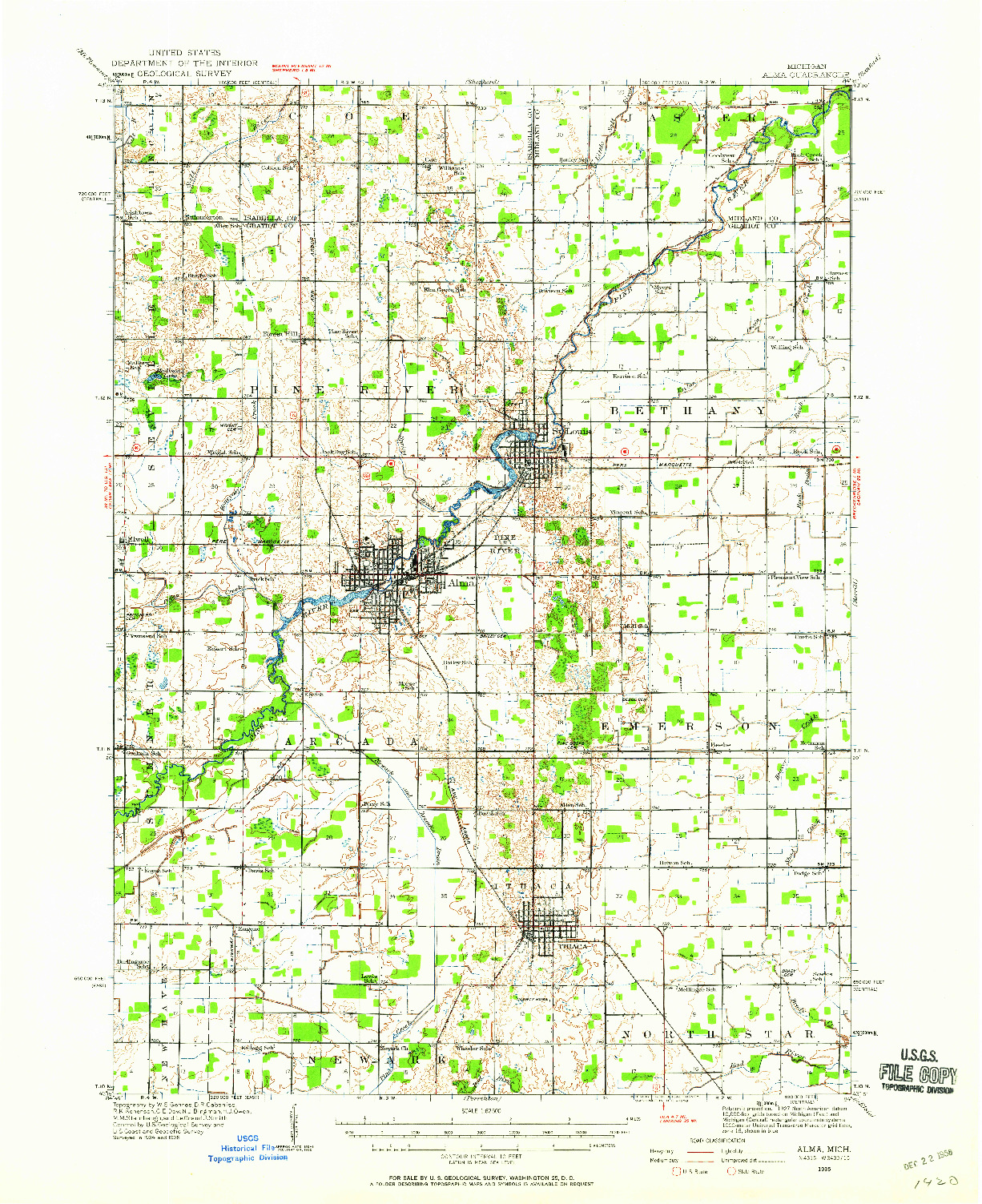 USGS 1:62500-SCALE QUADRANGLE FOR ALMA, MI 1935