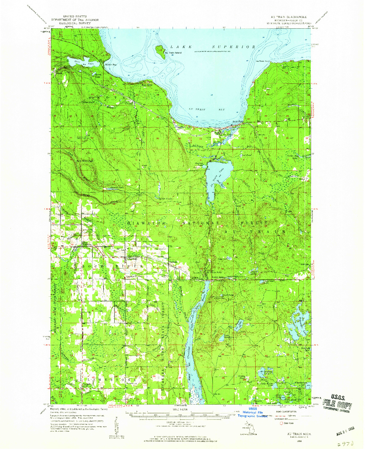 USGS 1:62500-SCALE QUADRANGLE FOR AU TRAIN, MI 1958