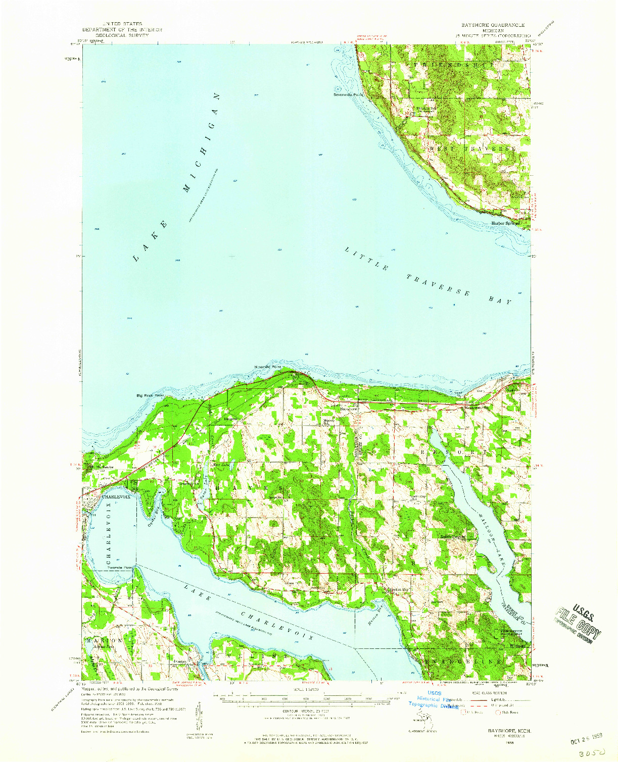 USGS 1:62500-SCALE QUADRANGLE FOR BAYSHORE, MI 1958