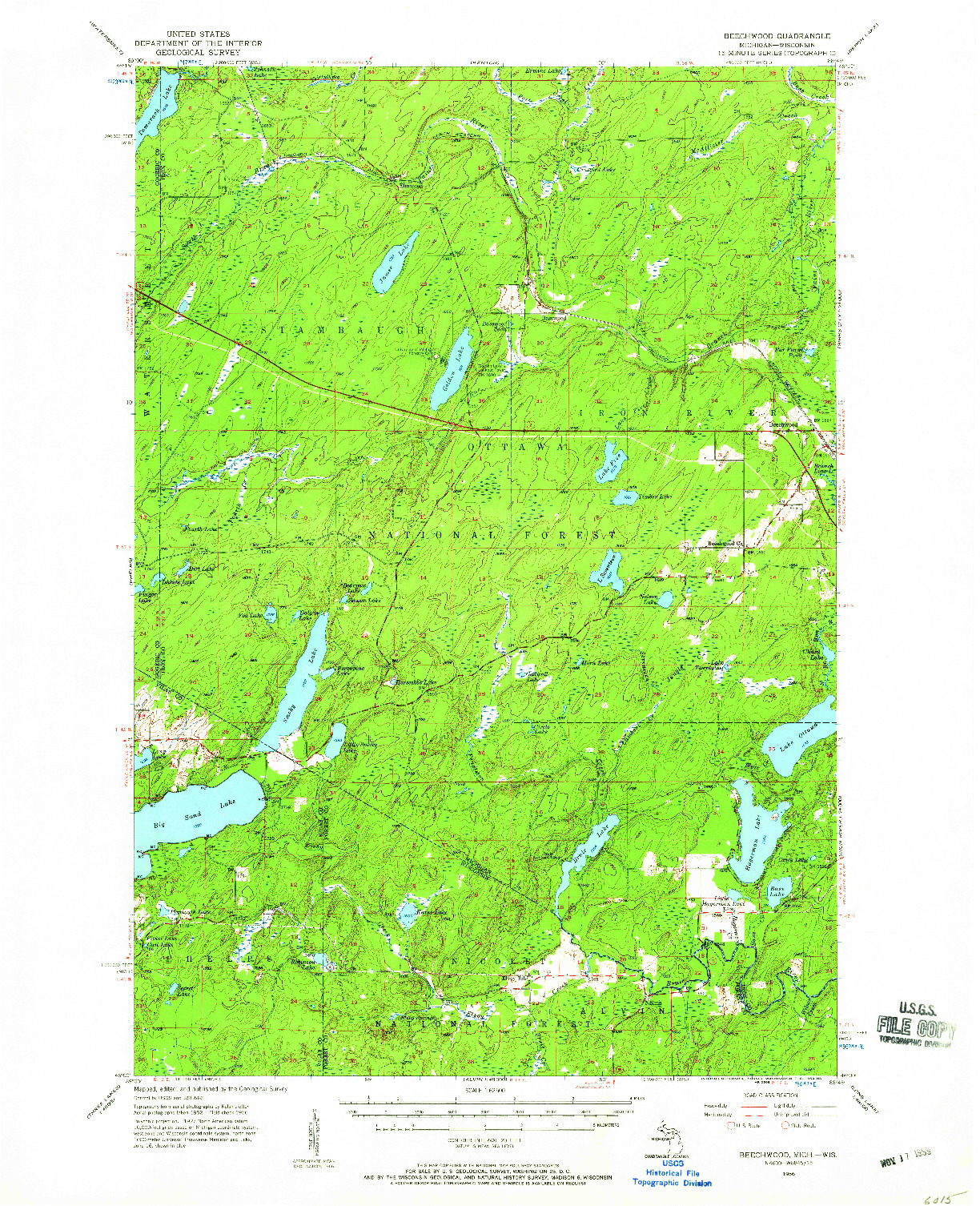 USGS 1:62500-SCALE QUADRANGLE FOR BEECHWOOD, MI 1956