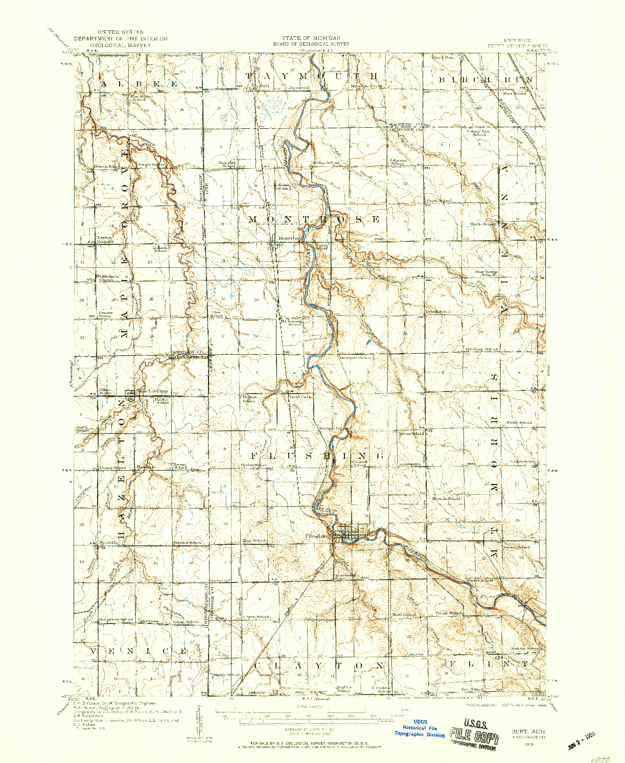 USGS 1:62500-SCALE QUADRANGLE FOR BURT, MI 1919