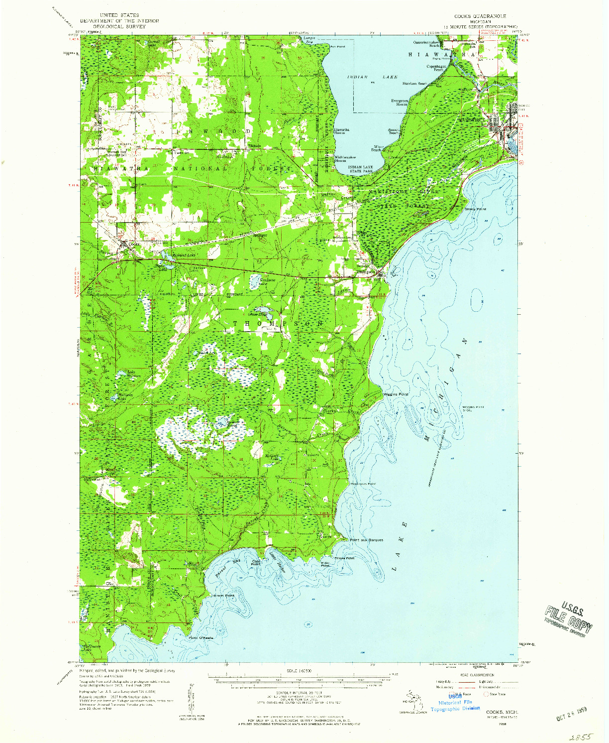 USGS 1:62500-SCALE QUADRANGLE FOR COOKS, MI 1958