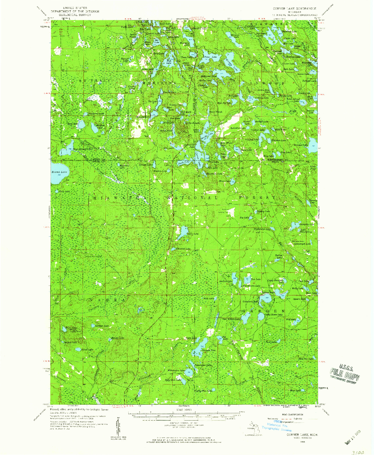 USGS 1:62500-SCALE QUADRANGLE FOR CORNER LAKE, MI 1958